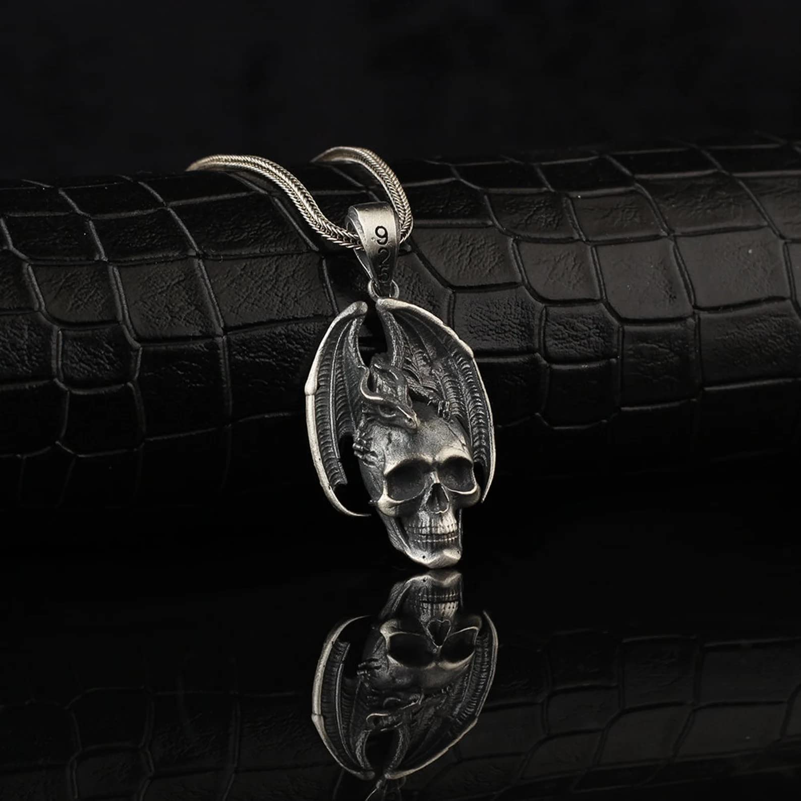 Sterling Silver Dragon Skull Pendant Necklace - Handmade Gothic Jewelry for Men & Women - Winged Skull Charm for Gothic Fashion & Cosplay - Perfect for Halloween, LARP & Dark Aesthetic Outfits