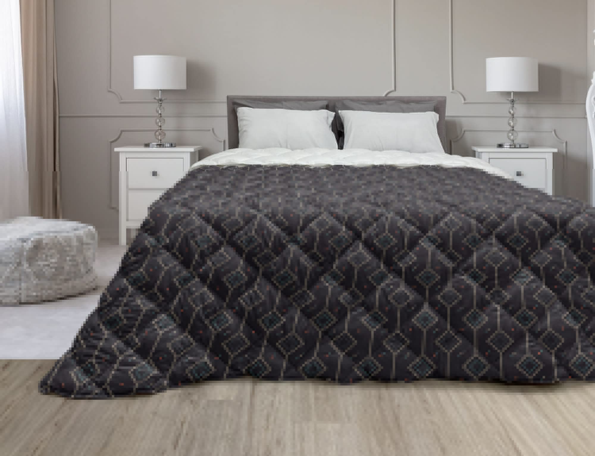 Ambesonne Geometric Down Alternative Comforter - Abstract Circles Diamond Pattern Microfiber All-Season Quilt | Queen Size Blue Grey Petrol Blue | Bedroom Decor, Guest Room, Dorm, Hotel