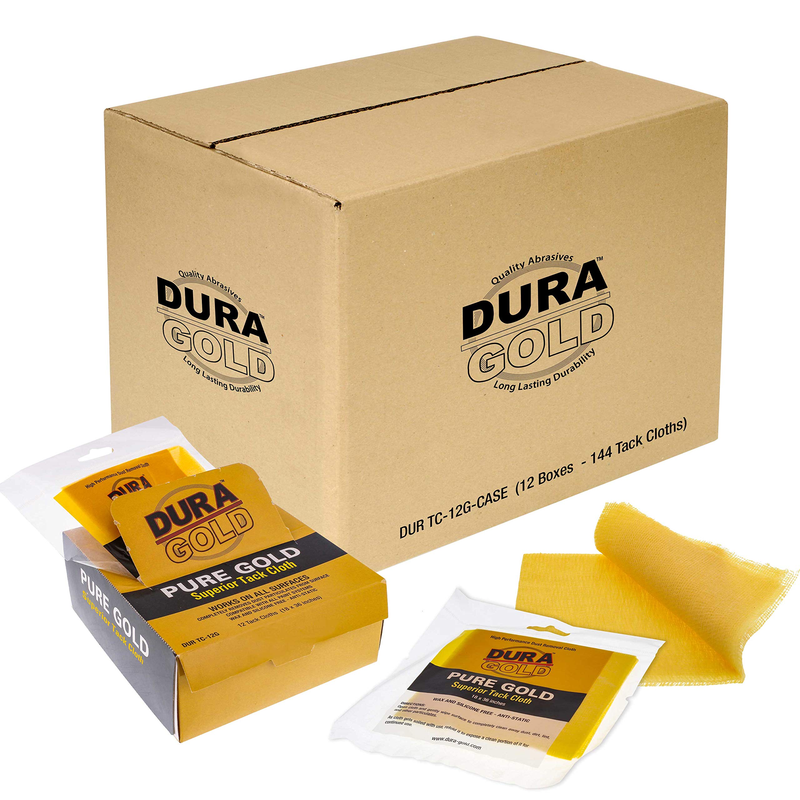Dura-Gold Premium Tack Cloth - 144 Pack for Woodworking & Automotive Painting | Dust-Free Surface Prep | Ideal for Wood Staining, Auto Body Paint Prep & DIY Projects
