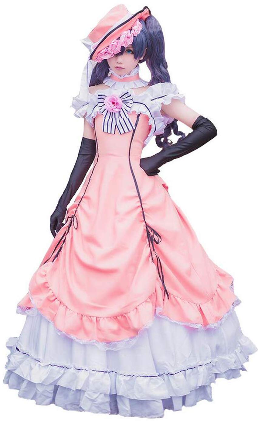 Anime Ciel Cosplay Costume - Pink Lolita Princess Dress with Bow | Kawaii Gothic Outfit for Halloween, Cosplay Events & Anime Conventions