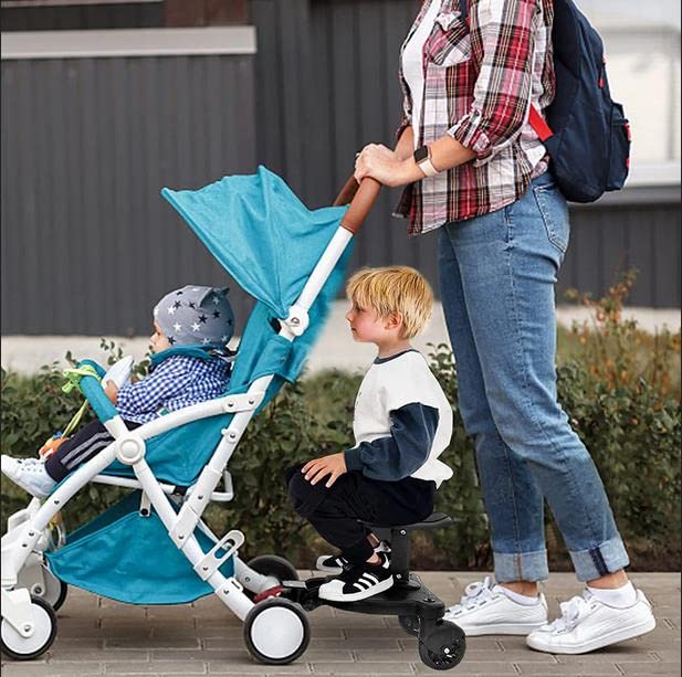Universal Stroller Board with Seat - Comfortable Wheeled Buggy Board Attachment for Toddler Pushchairs | Fits Multiple Stroller Models | Perfect for Shopping, Travel & Outdoor Adventures