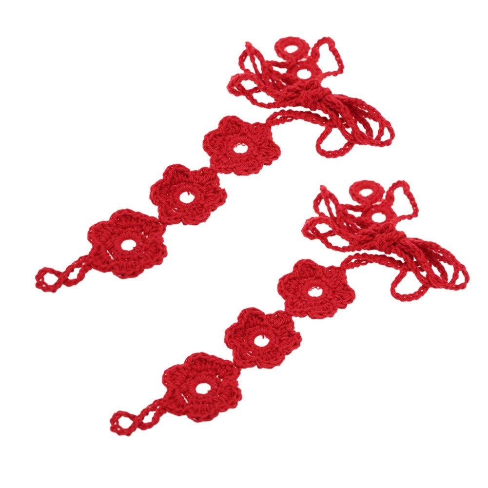 BONOCO Red Cotton Crochet Flower Anklet Foot Chain - Boho Beach Barefoot Sandal for Women | Perfect for Summer, Festivals, Vacations & Boho Fashion Accessories