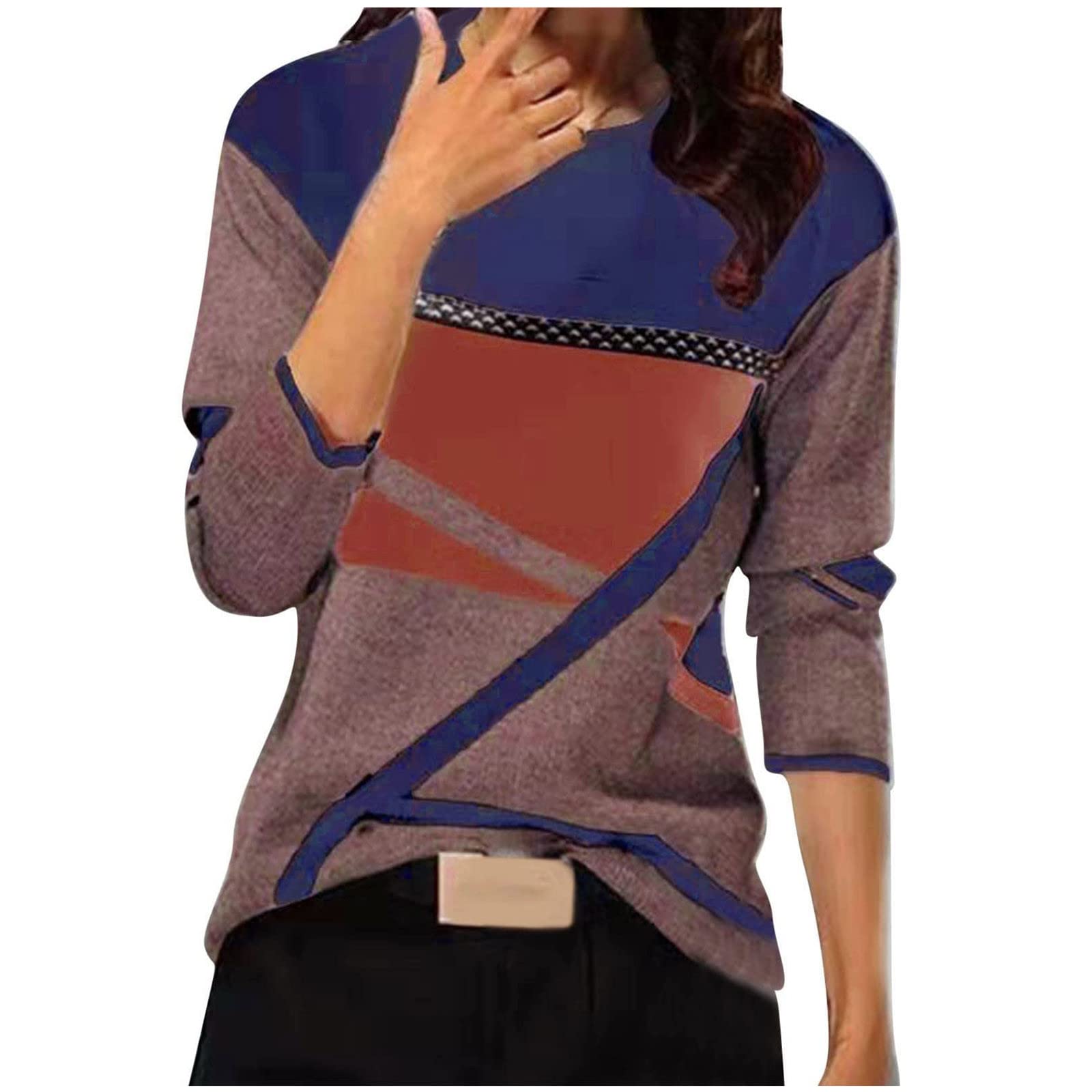 Women's Long Sleeve Color Block Crew Neck T-Shirt | Slim Fit Casual Pullover Top | Comfy Tunic Tee for Everyday Wear, Work & Outfits