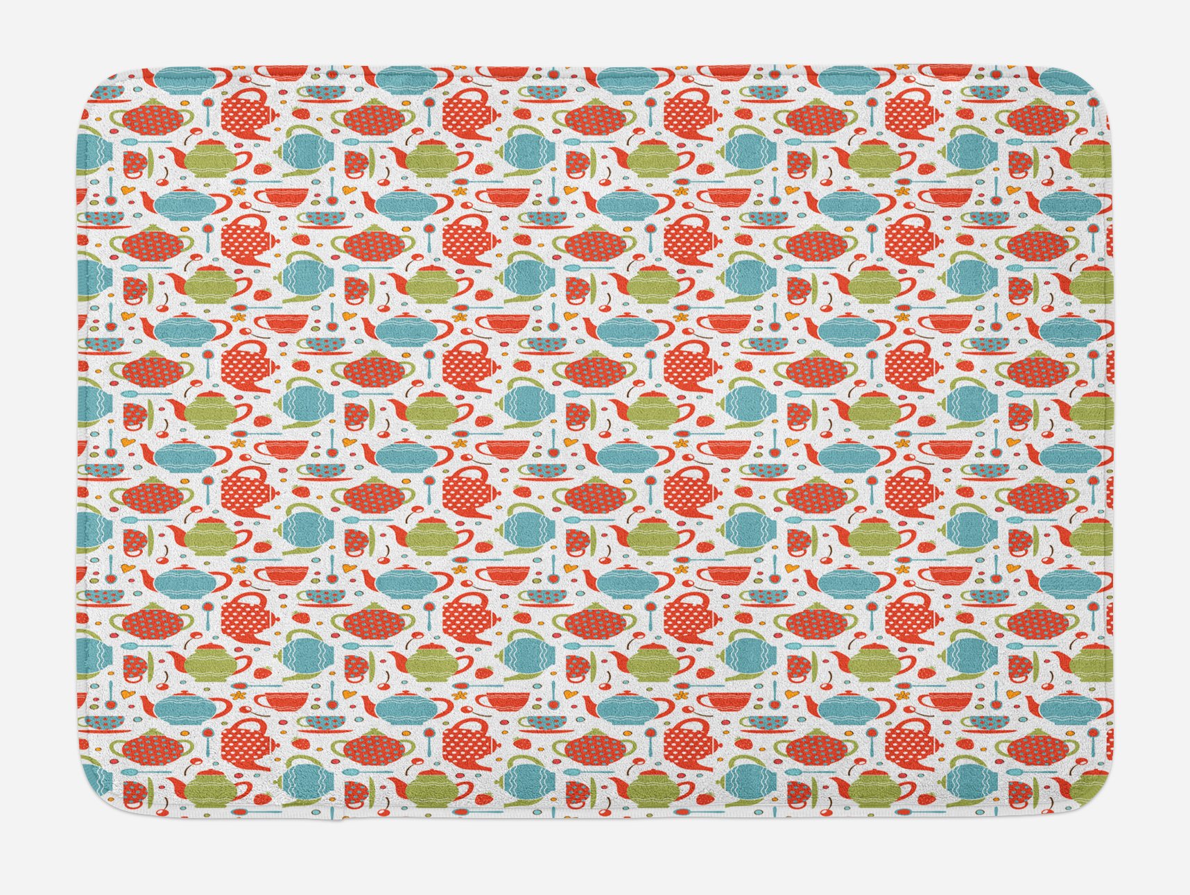 Ambesonne Tea Party Bath Mat - Colorful Tea Pot & Cup Design with Non-Slip Backing, Soft Plush Bathroom Rug 30