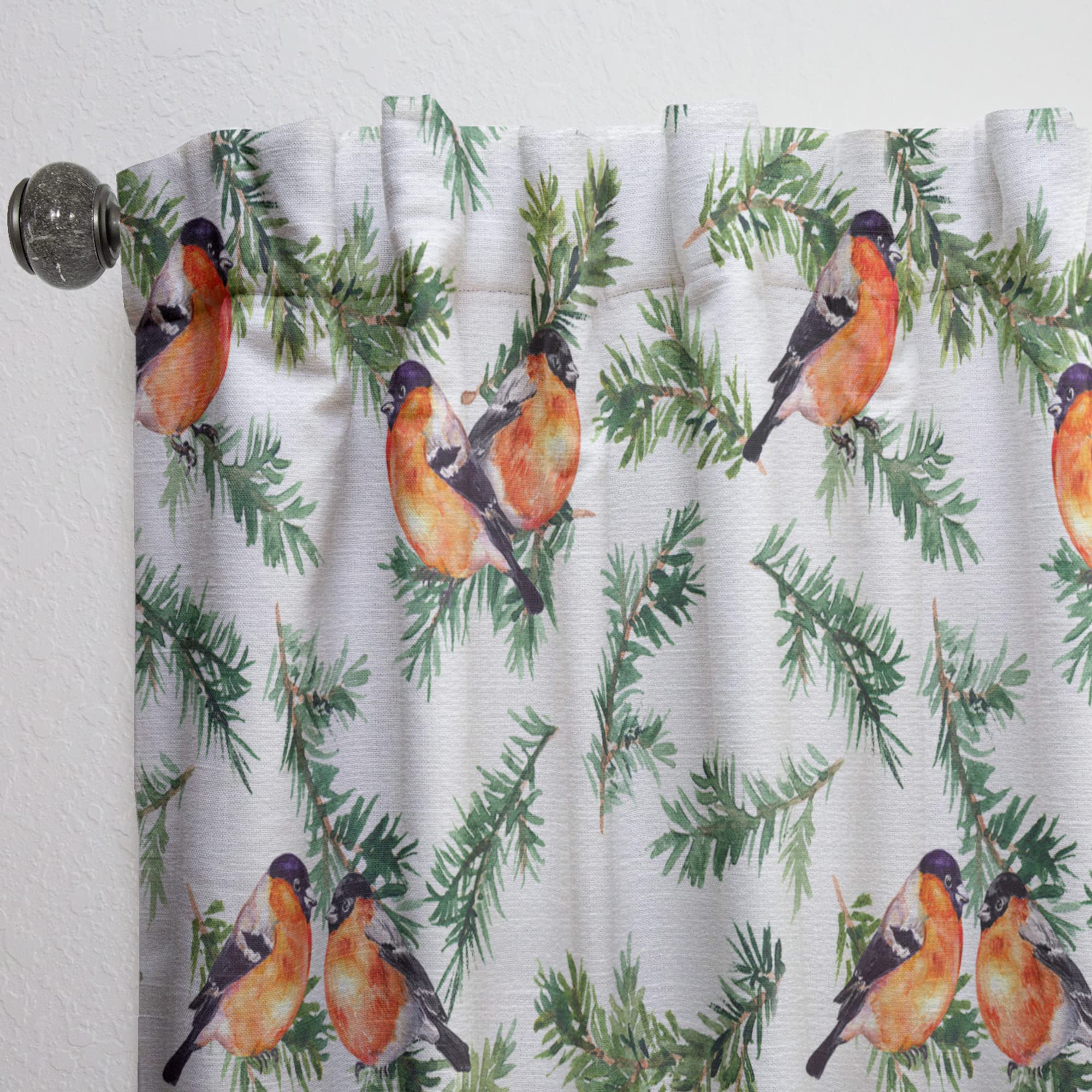 Thermal Insulated Single Panel Curtains - Robin Birds on Pine Branch Design (52x90) for Bedroom & Living Room - Blackout Drapes for Home Decor & Temperature Control