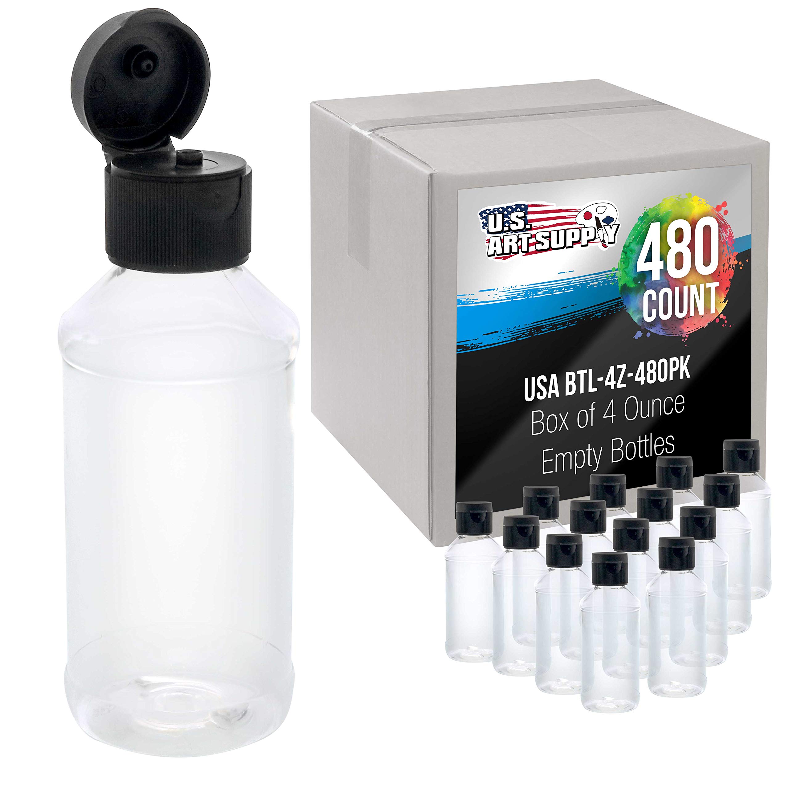 U.S. Art Supply 4oz Squeeze PET Plastic Bottles with Flip Cap - BPA-Free, Food Safe, Medical Grade for Acrylic Pouring Paint, Hand Sanitizer & DIY Crafts (Case of 480) - Perfect for Art Studios, Salons & Home Use