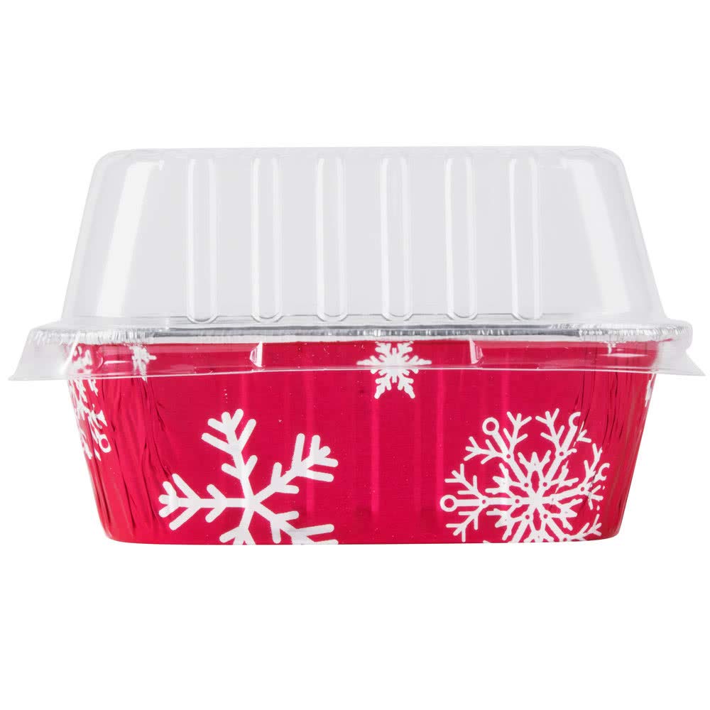 KitchenDance 1 Lb Disposable Aluminum Mini Loaf Pans with Clear Snap-on Lids - 15 oz Baking Pans for Holiday Cooking, Party Desserts & Meal Prep (Red & Silver, 50 Count)