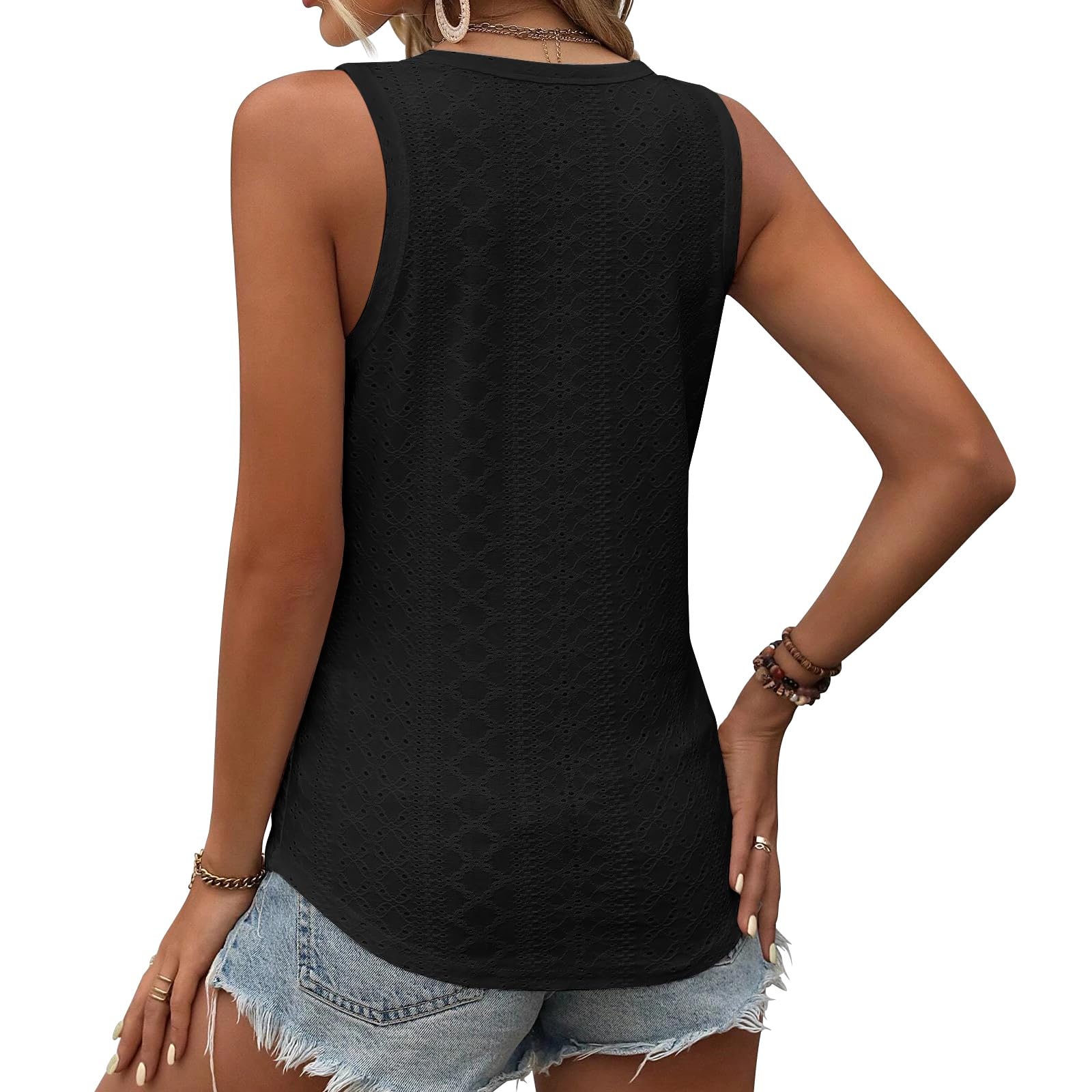 Women's V-Neck Short Sleeve Embroidered Casual Blouse - Flowy Loose Fit Summer Top for Work, Date Night & Outdoor Activities