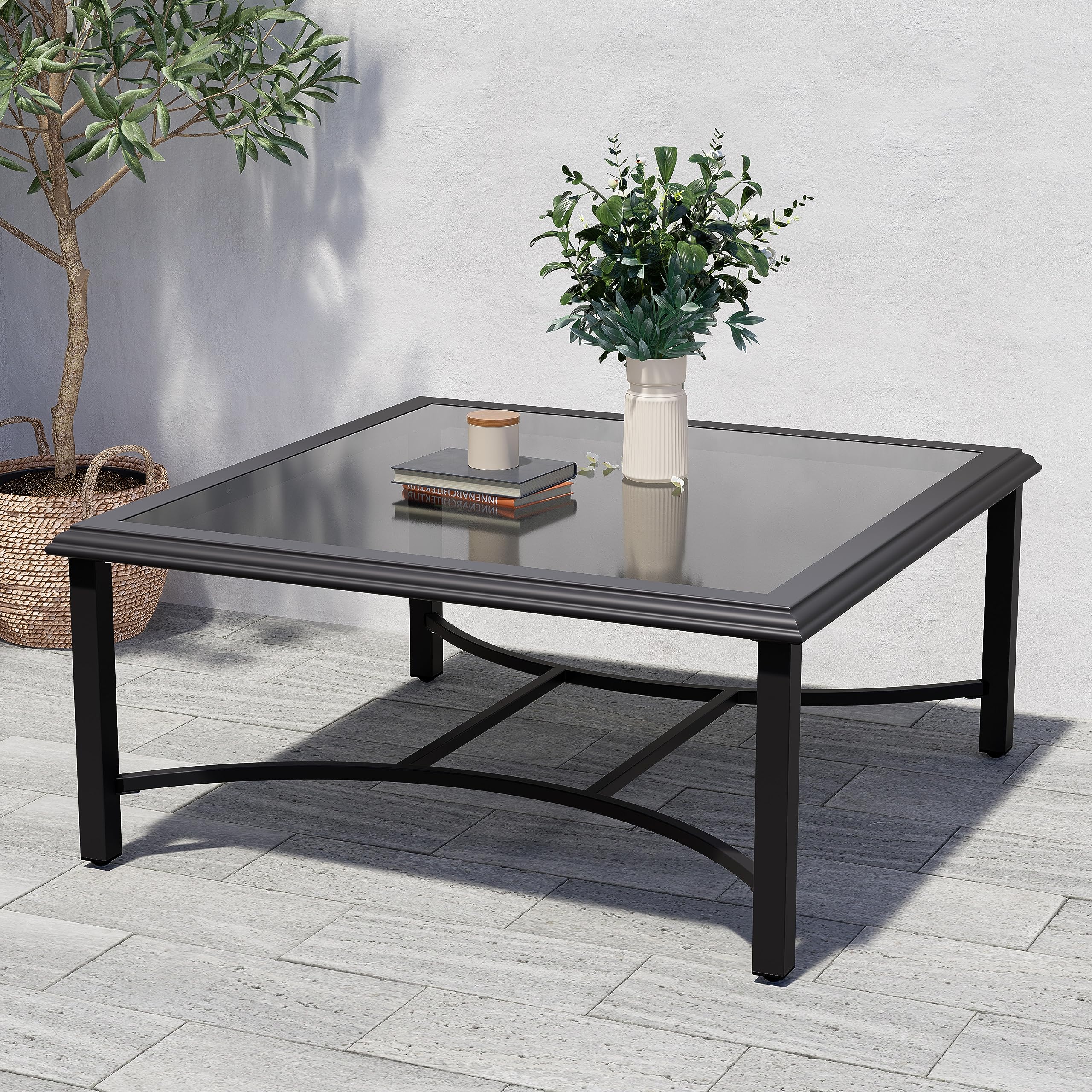 Premium Outdoor Glass Coffee Table - Tempered Glass Top, Durable Patio Garden Furniture for Conversation & Relaxation - Perfect for Backyard, Poolside & Terrace Use