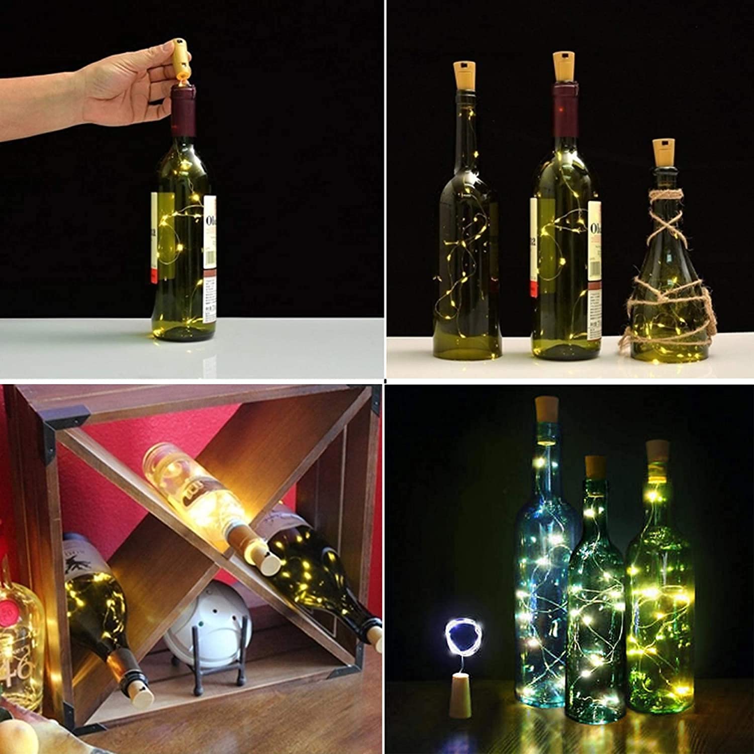 VOOKRY 8 Pack Wine Bottle Lights with Cork - 20 LED Battery Operated Fairy String Lights for DIY, Party Decor, Christmas, Thanksgiving, Wedding (Warm White) - Perfect for Table Centerpieces, Bar Decorations & Holiday Lighting