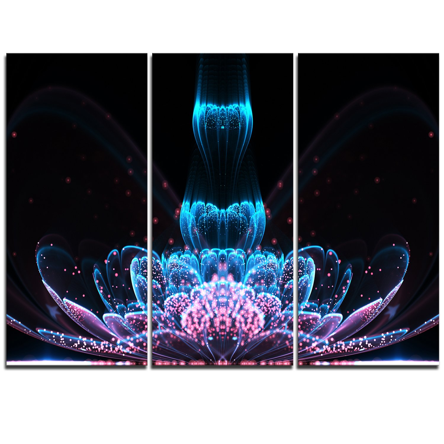 Designart MT11816-3P Blue Purple Fractal Flower Digital Art - Large 3-Panel Floral Metal Wall Decor (36x28 Inches) - Perfect for Living Room, Bedroom & Office Decor