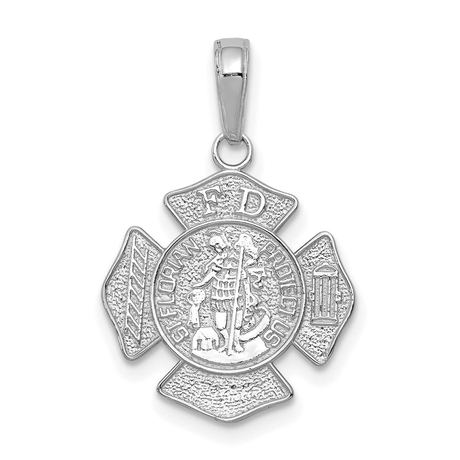14K White Gold Saint Florian Firefighter Badge Pendant with 