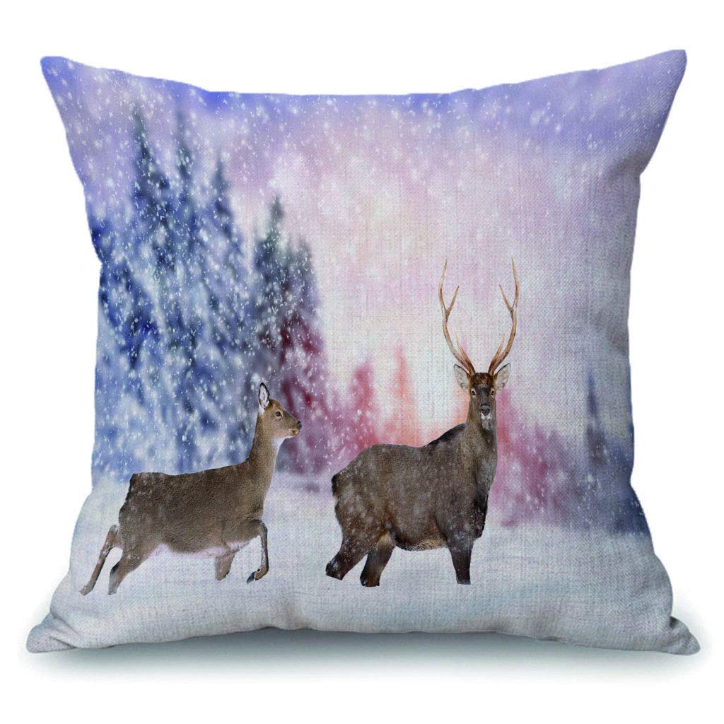 **HYTUCH Cute Elk Decorative Throw Pillow Cover - 18x18 Inch Cotton Linen Christmas Pillowcase for Boys & Girls - Perfect for Sofa, Bed, Couch & Holiday Home Decor**