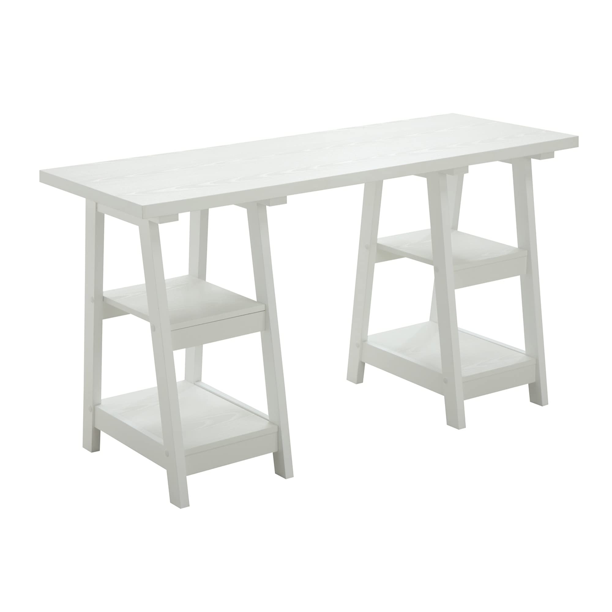 Ergode Designs2Go Double Trestle Desk with Shelves - Modern Home Office Desk with Storage for Small Spaces | Perfect for Remote Work, Study & Crafting