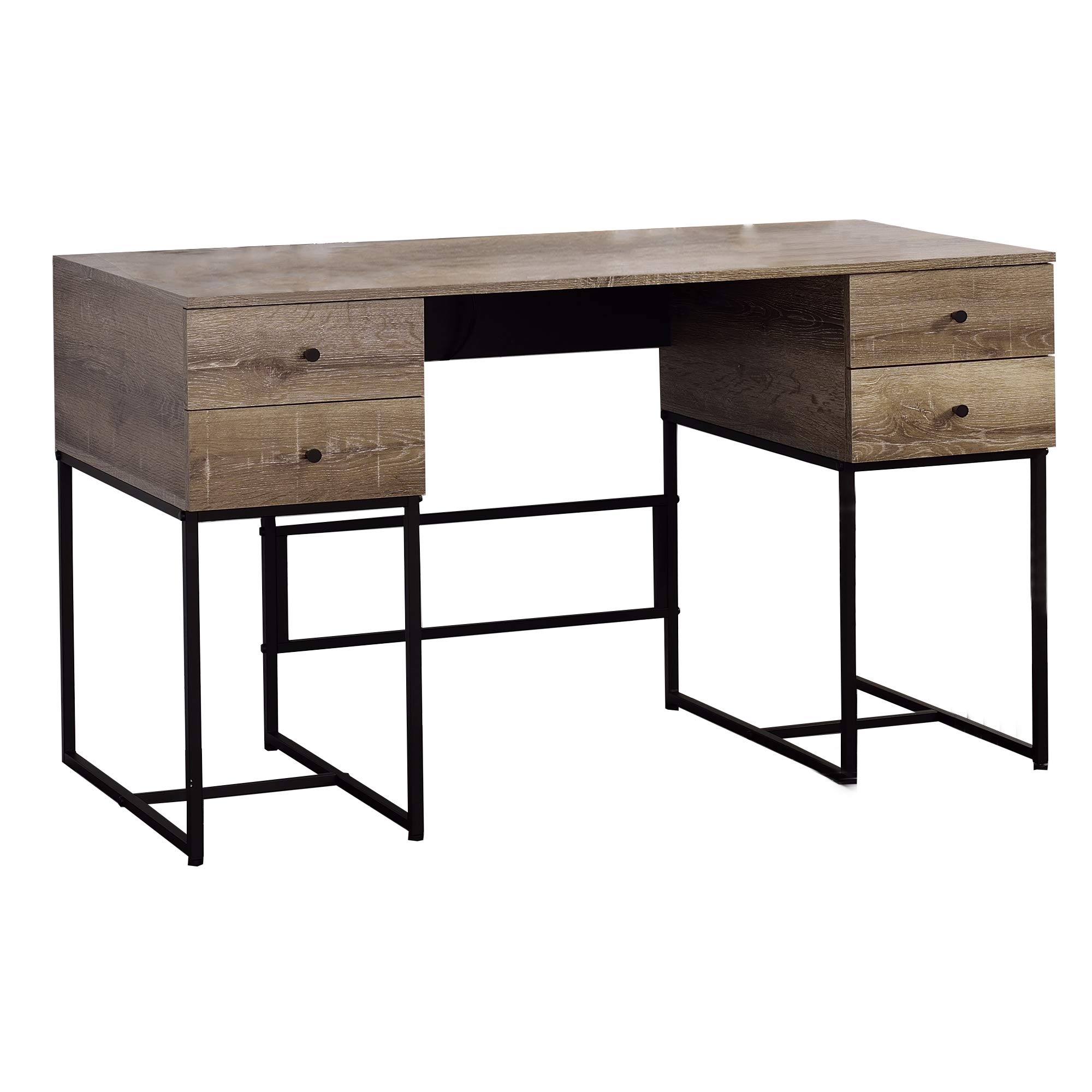Benjara Modern Wooden Writing Desk with 4 Storage Drawers & Sturdy Metal Frame - Brown & Black Home Office Furniture for Small Spaces | Perfect for Remote Work, Study & Crafting