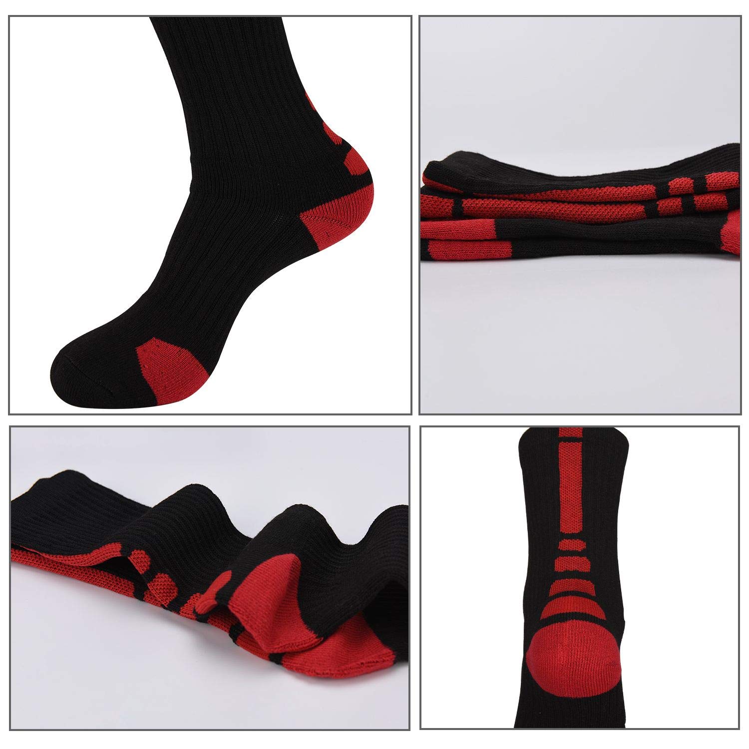 MITVR Basketball Socks - 5 Pack Cushioned Compression Crew Socks for Men, Women & Kids - Breathable Athletic Sports Socks for Basketball, Running, Gym & Workout