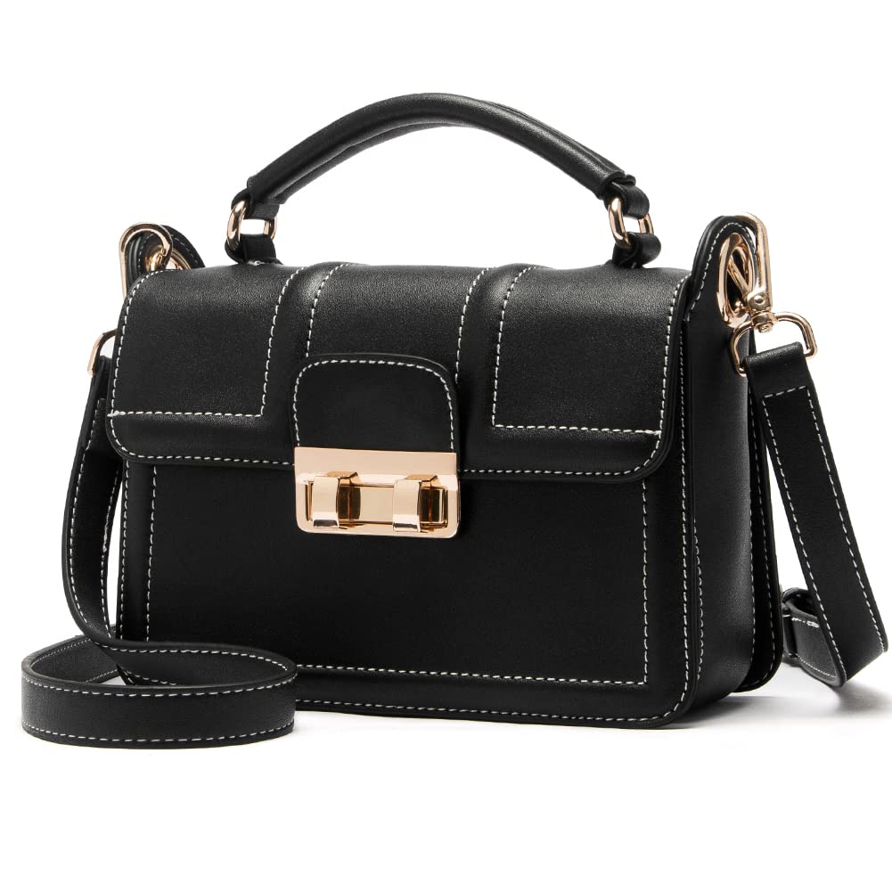 ROYALFAIR Women's Mini Top Handle Satchel Handbag - Black Leather Crossbody Shoulder Purse for Girls & Ladies | Perfect for Work, Travel, Dating & Everyday Use