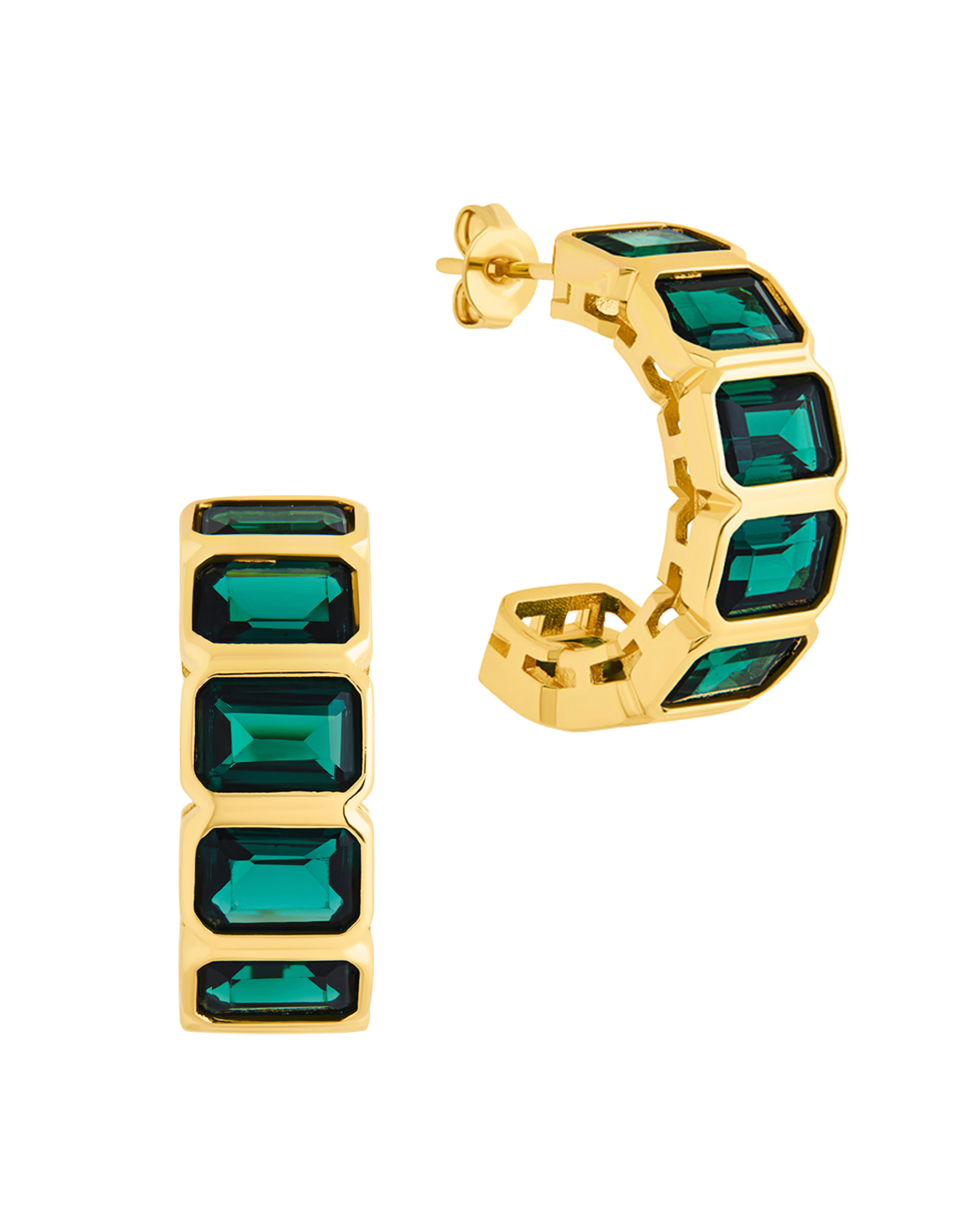 Nyssa Bezel CZ Station Hoop Earrings for Women - Cubic Zirconia Gold Plated Dangle Earrings - Elegant Jewelry Gift for Birthday, Anniversary & Special Occasions
