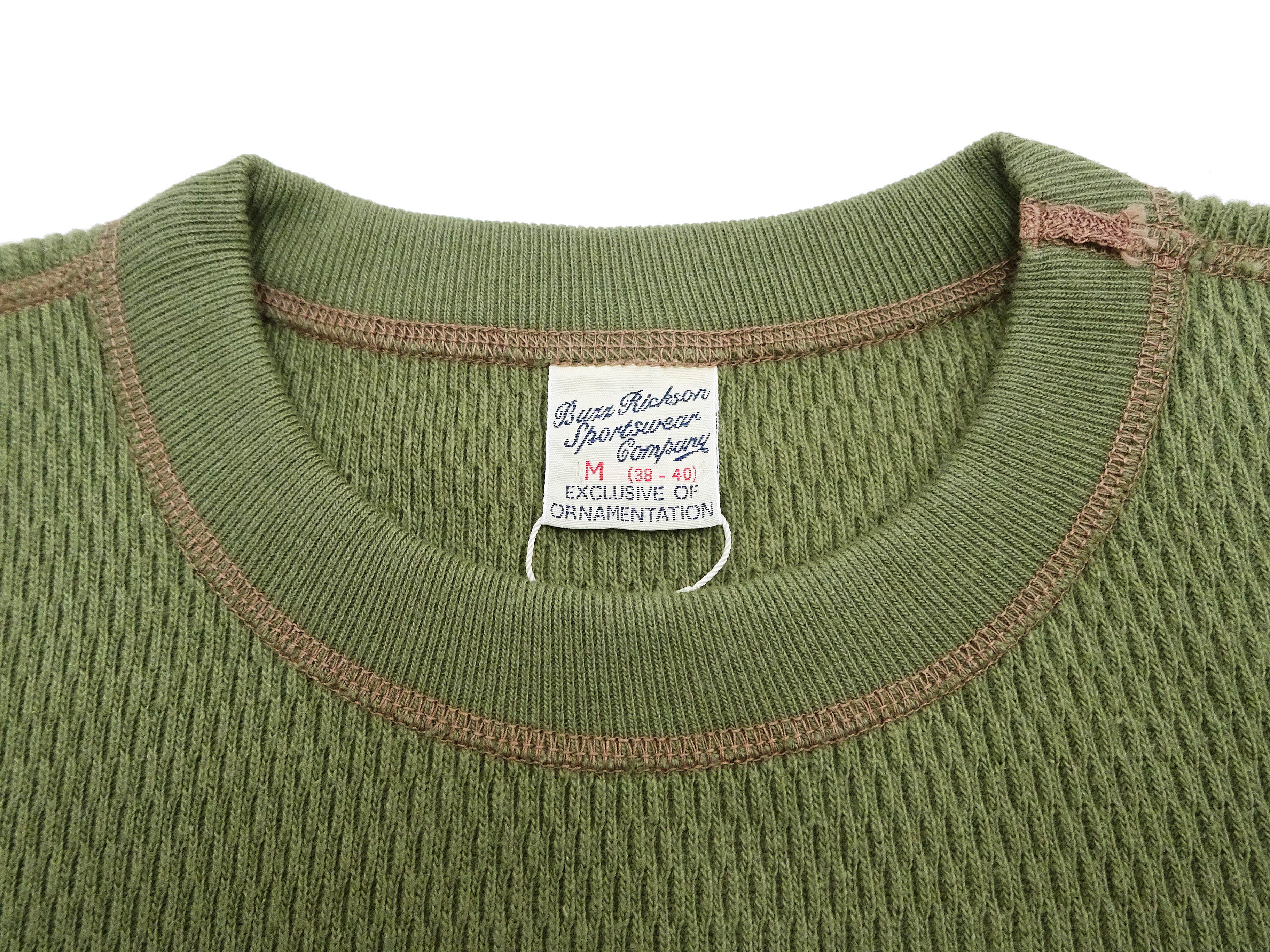 Buzz Rickson Men's Waffle Knit Thermal Long Sleeve T-Shirt - Crew Neck Casual Tee in Olive Green BR63755 | Perfect for Outdoor Activities & Layering in Cold Weather