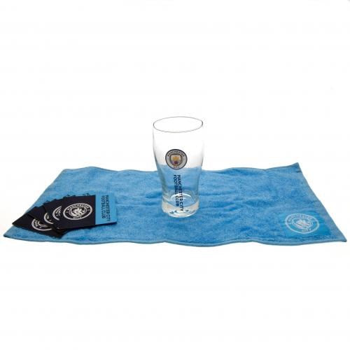 Official Manchester City FC Mini Bar Set - 4-Piece Football Fan Gift Set for Home & Game Day Decor - Perfect for Sports Lovers & Man City Supporters