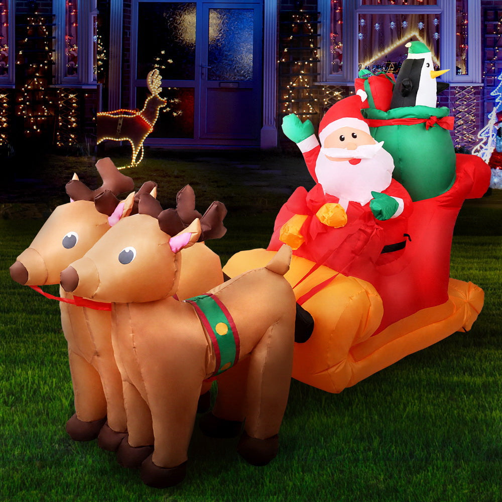 2.2M Christmas Inflatable Santa Sleigh Ride with Reindeer - Outdoor Holiday Yard Decoration for Xmas Party, Home, Garden, and Lawn Decorations