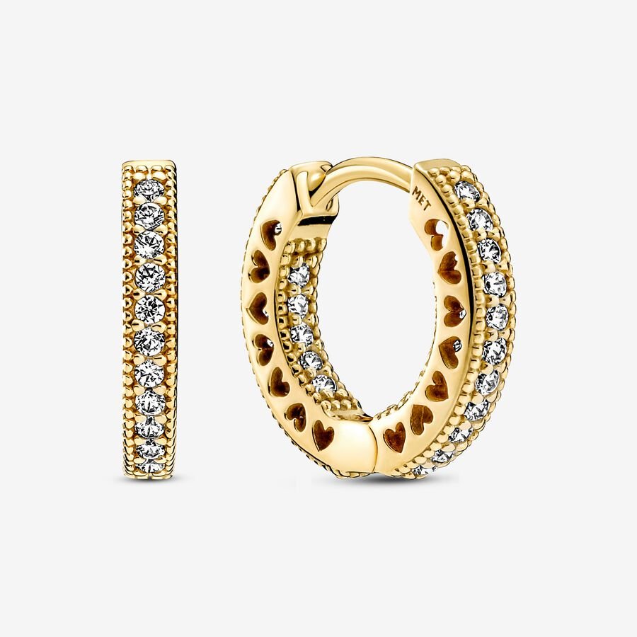 PANDORA Heart Hoop Earrings for Women - 14k Gold & Cubic Zirconia Dangle Earrings - Elegant Valentine's Day Gift for Her with Gift Box - Perfect for Date Night & Special Occasions