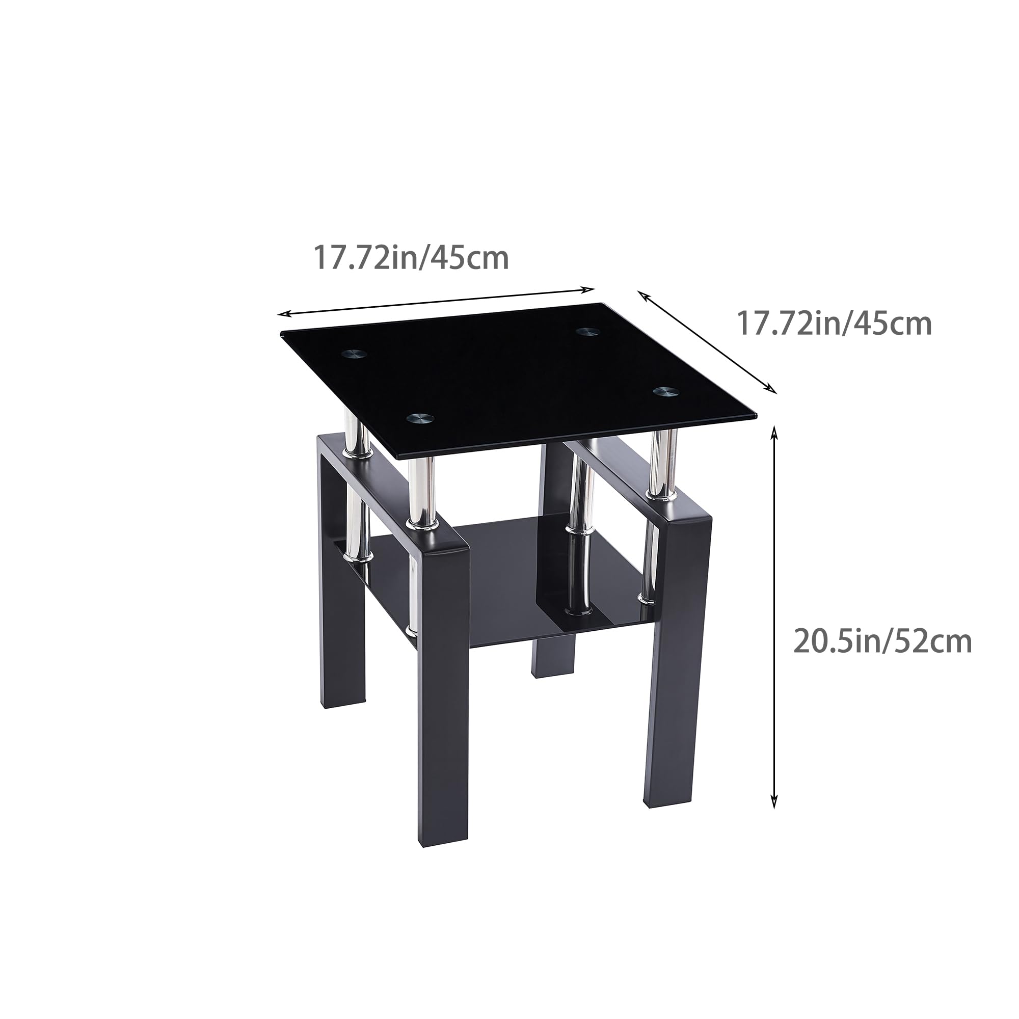 Modern Black Glass Coffee Table Set of 3 - Transparent Living Room Furniture with Waterfall Design - Includes Coffee Table & End Tables - Perfect for Small Spaces, Apartments & Contemporary Home Decor