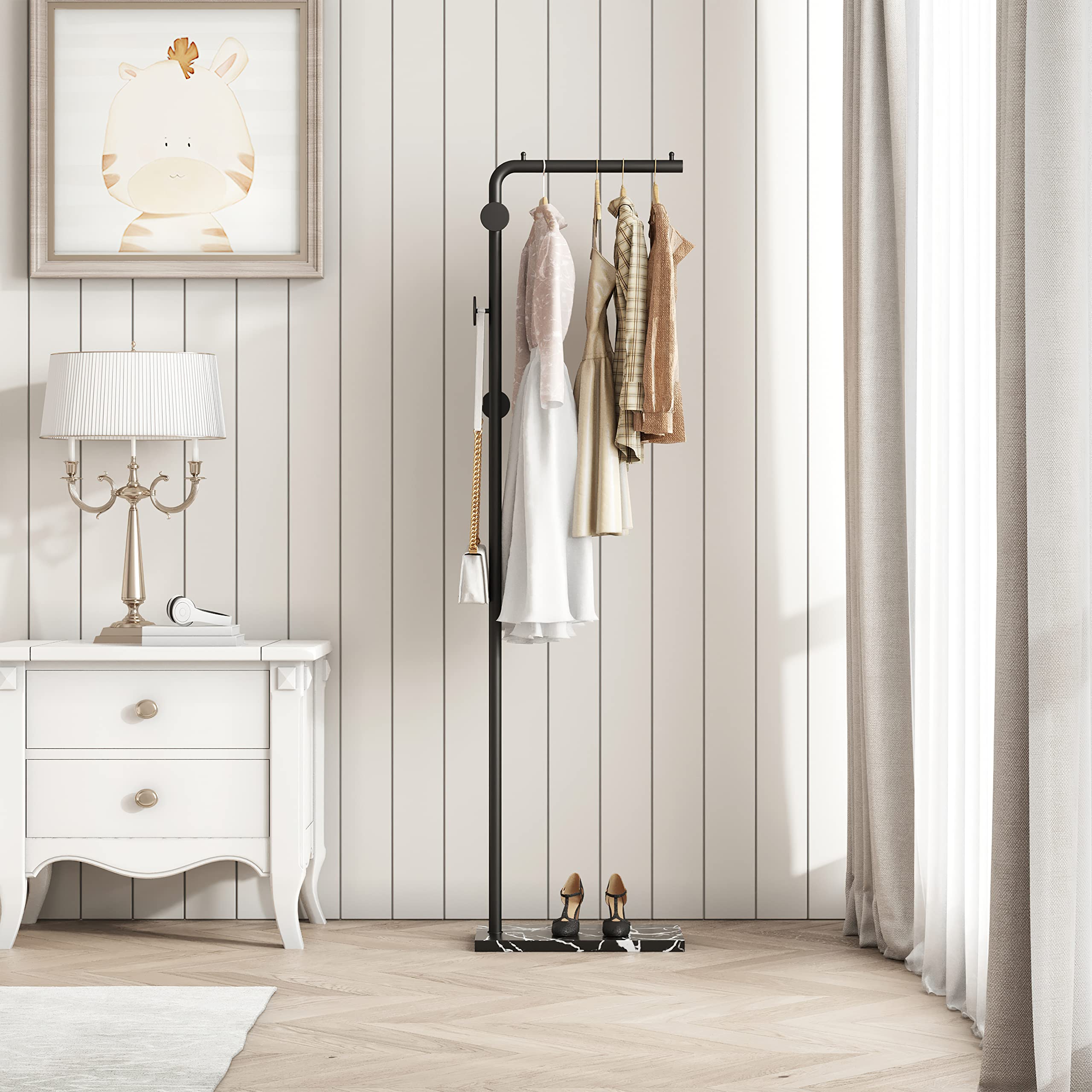 Premium Metal Coat Rack with Marble Base - Sturdy Freestanding Hat & Jacket Hanger with High-End Hooks - Easy Assembly for Entryway, Bedroom, or Office Organization