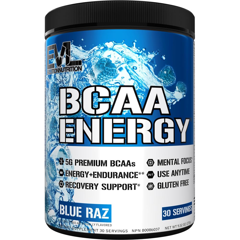 EVLUTION NUTRITION BCAA Powder - Pre Workout Supplement for Energy, Focus & Muscle Recovery | Blue Raspberry Flavor | Supports Protein Synthesis & Post Workout Recovery | Ideal for Gym, Fitness & Bodybuilding Training