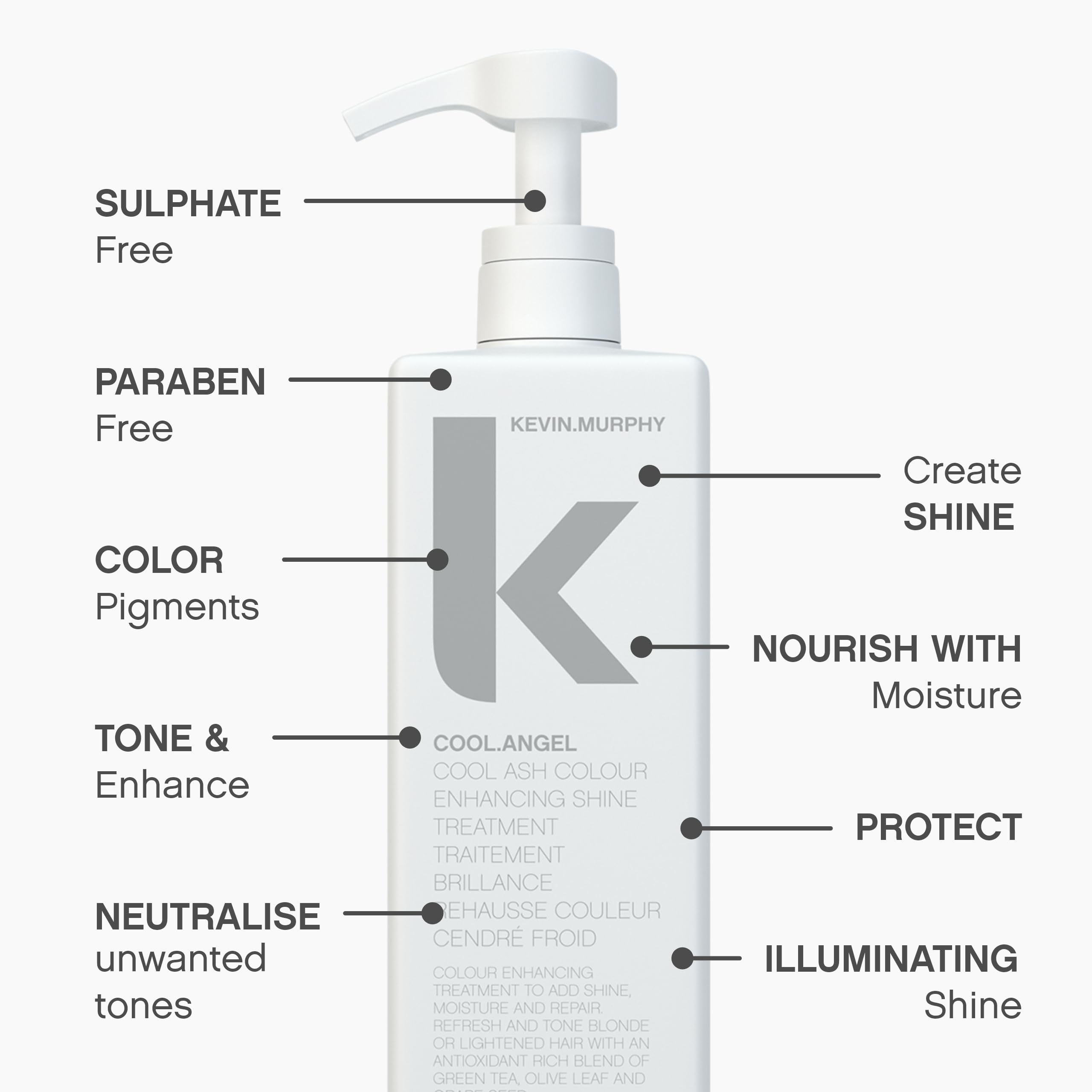 KEVIN.MURPHY COOL.ANGEL Ash Tone Enhancing Shine Treatment & Thickening Spray for Blonde, Brown & Gray Hair - Paraben-Free Hair Care (1000ml/33.8oz) - Perfect for Color-Treated Hair & Salon Styling