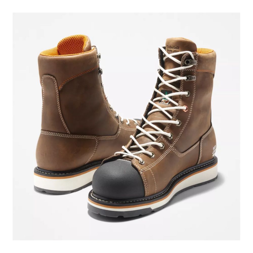 Timberland PRO Gridworks A12ez Men's Waterproof 8-Inch Alloy Toe Work Safety Boots - Brown | Durable & Comfortable for Construction, Warehouse & Outdoor Work