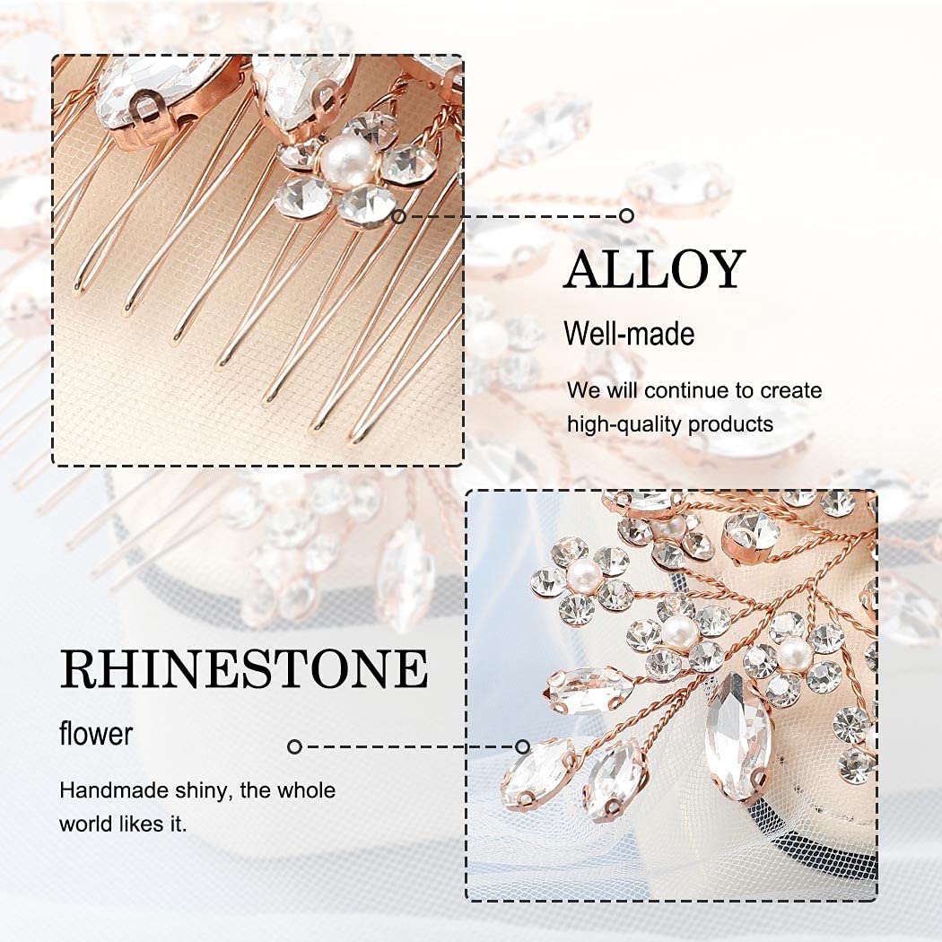 Elegant Rose Gold Crystal Bridal Hair Comb with Rhinestones - Wedding Hair Accessories for Brides & Women | Perfect for Weddings, Prom, and Special Occasions