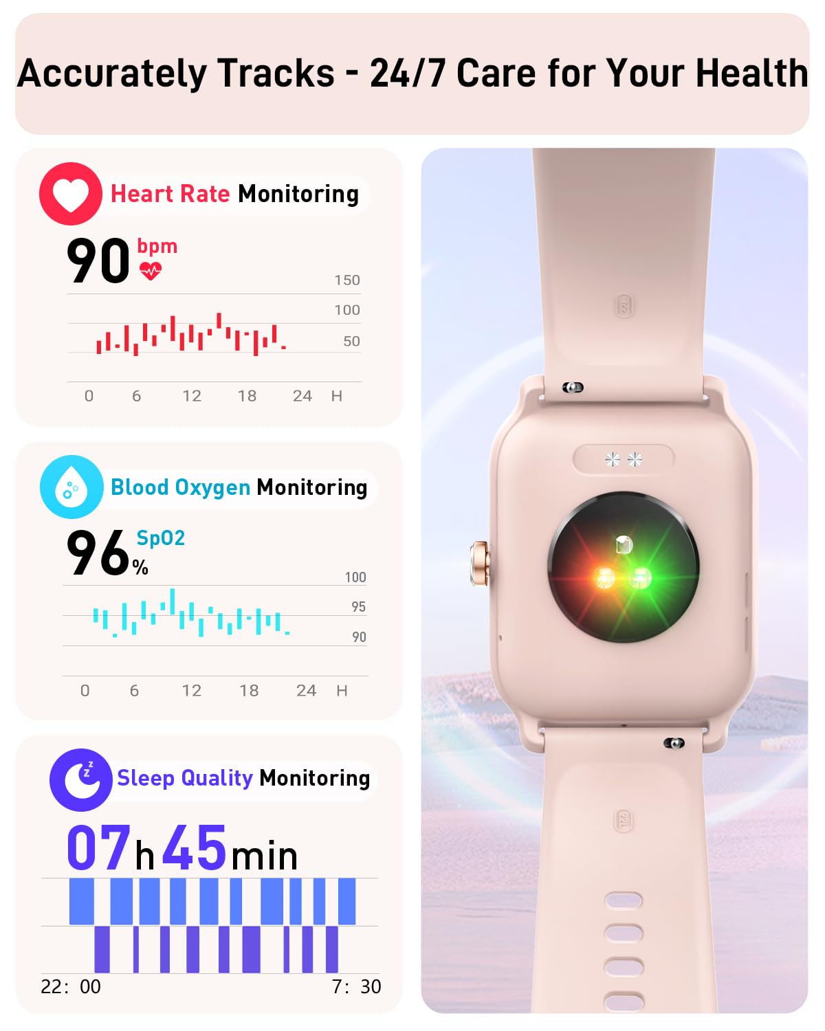 Gydom Smart Watch for Men & Women - Fitness Tracker with Heart Rate Monitor, Sleep Tracking, Waterproof Activity Watch Compatible with Android & iPhone (Pink & White) - Perfect for Running, Swimming & Daily Use
