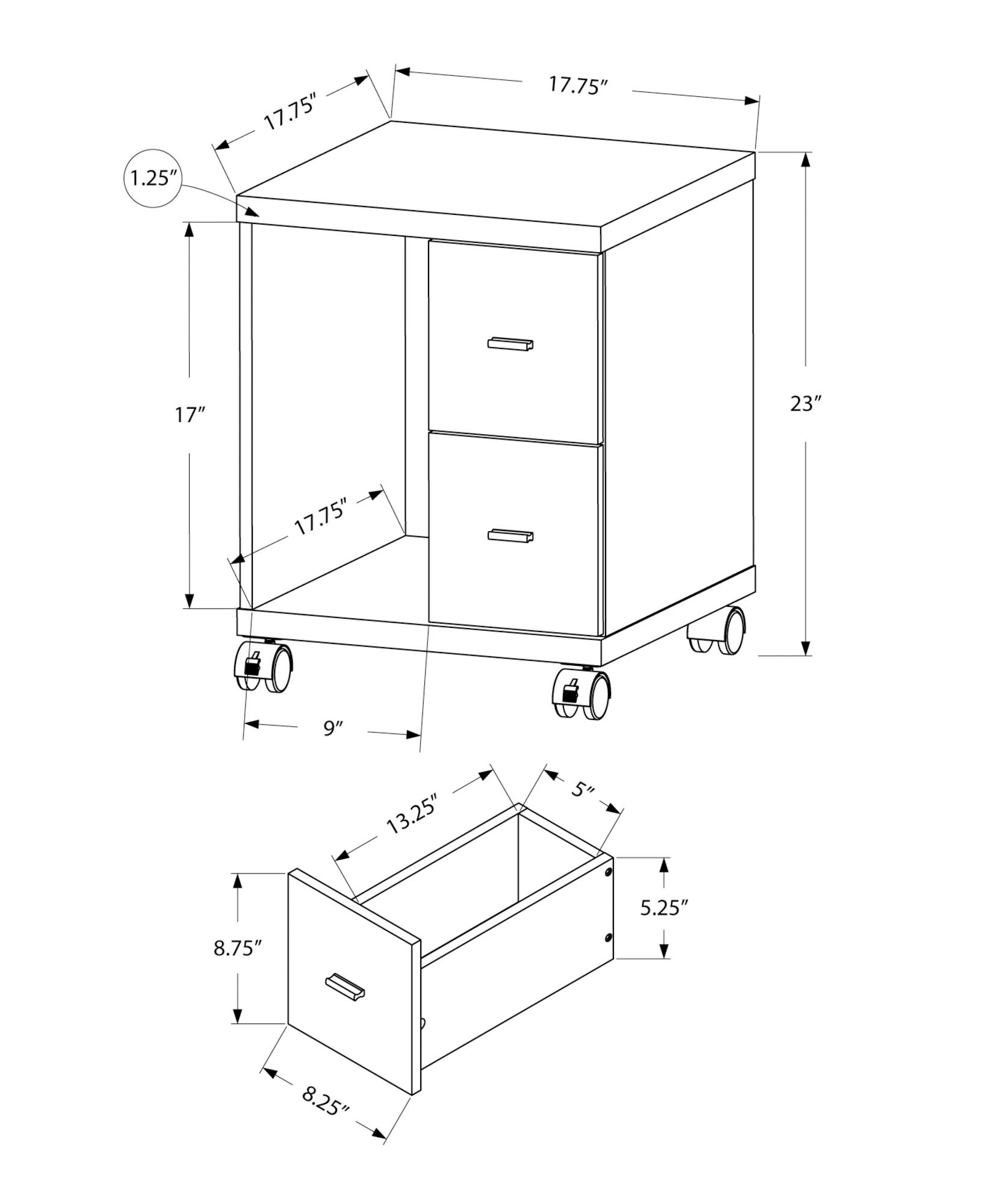 Monarch Specialties 2-Drawer Mobile Computer Stand with Wheels - Black Office File Cabinet 7054 | Perfect for Home Office & Workspace Organization