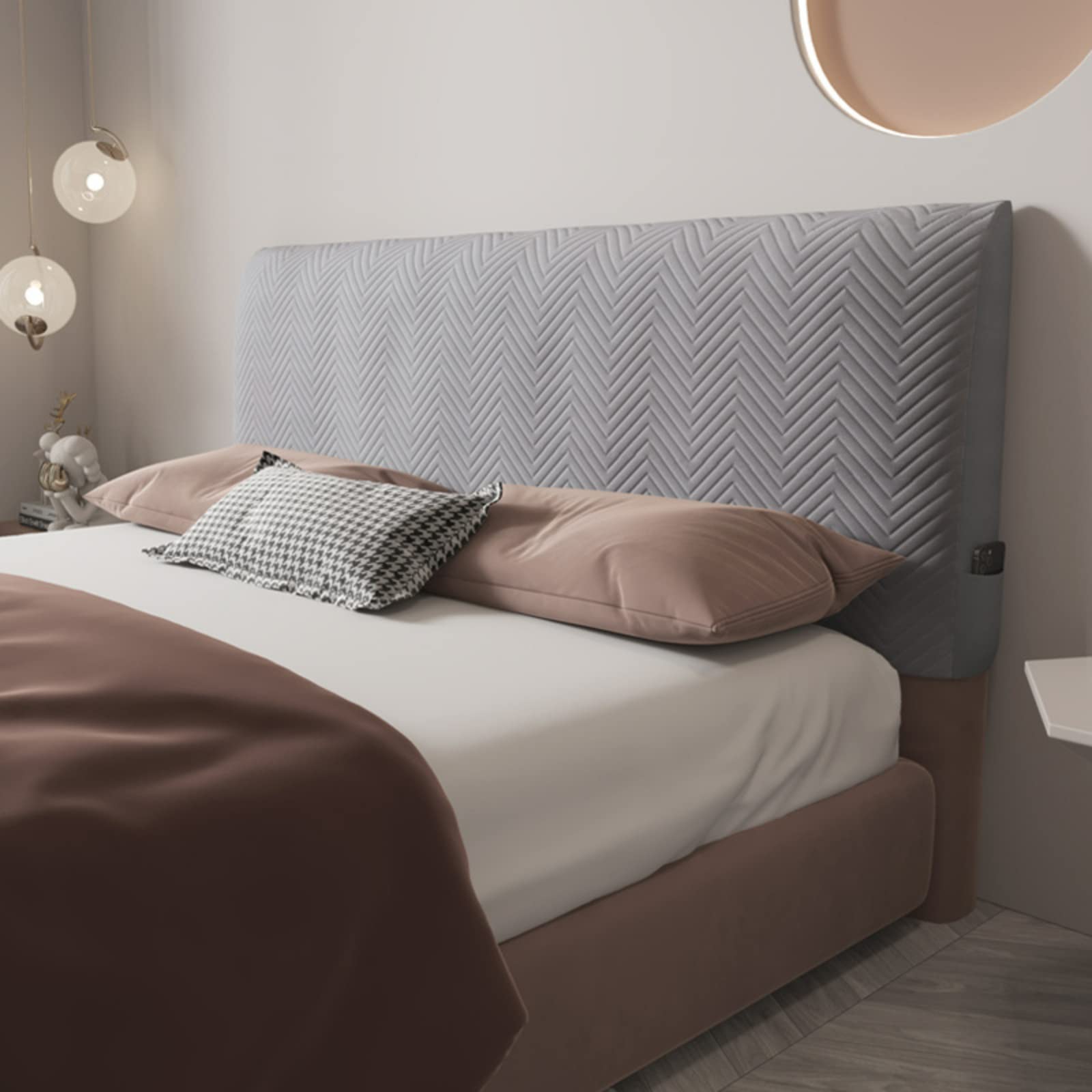 Velvet Thicken Bed Headboard Cover for Twin, Full, Queen, King Size - Quilted Soft Dustproof Protector Slipcover for Upholstered Headboard (Light Gray, 63in/160cm) - Perfect for Bedroom Decor, Home Styling & Dust Protection