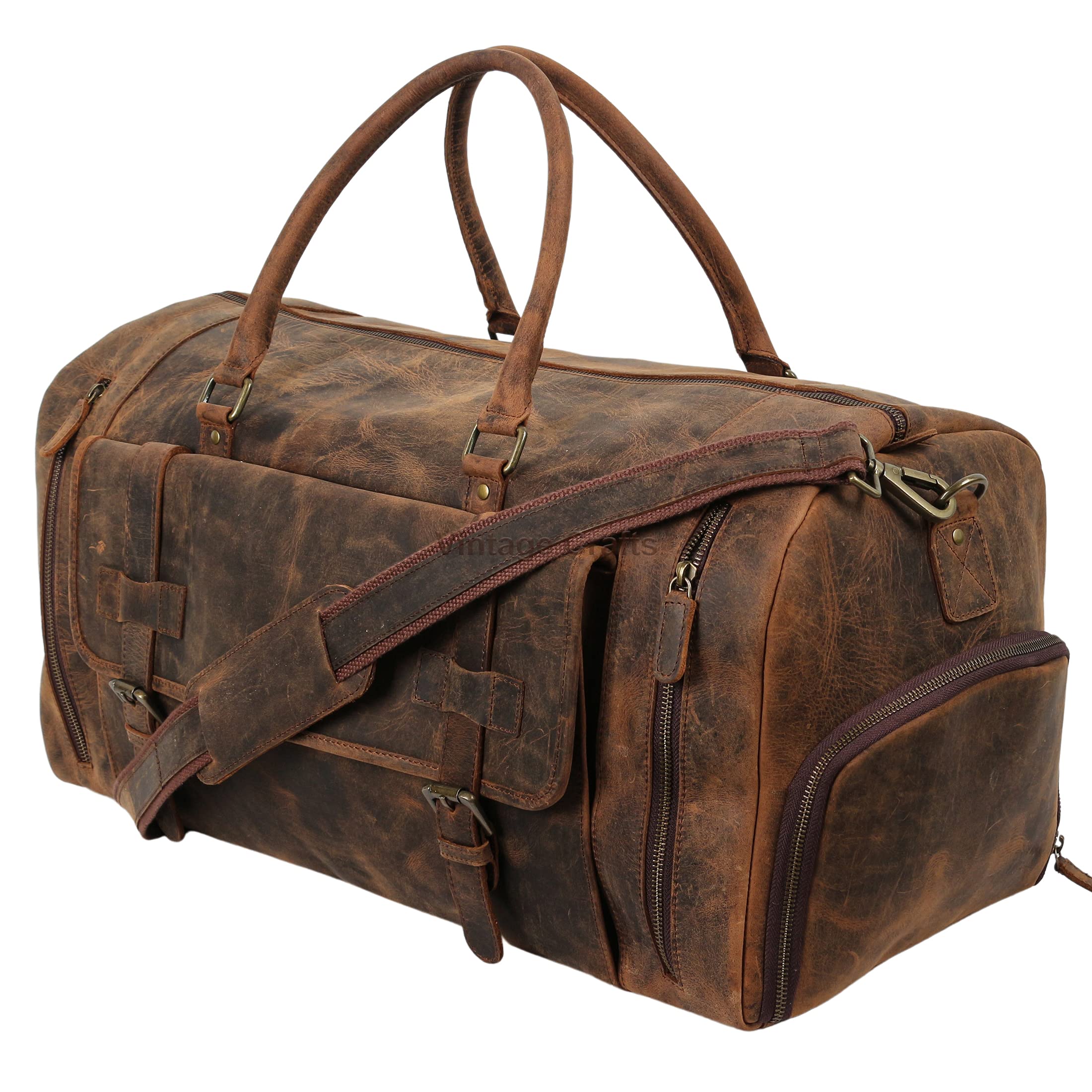 22 Inch Genuine Leather Full Grain Duffel Bag for Travel & Gym - Durable Carry-On Overnight Weekender with Shoe Compartment - Perfect for Business Trips, Workouts & Weekend Getaways (Men & Women)