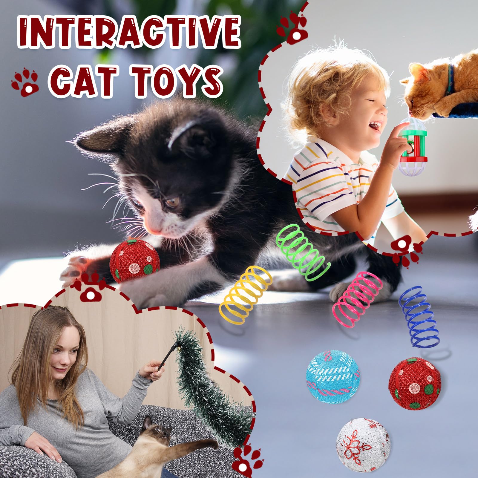 Supervitae 33-Piece Christmas Cat Stocking Toy Kit - Includes Filled Ball, Feather Teaser with Bell - Interactive Cat Toys & Gift Stuffer for Pets - Perfect for Holiday Playtime & Kitty Entertainment