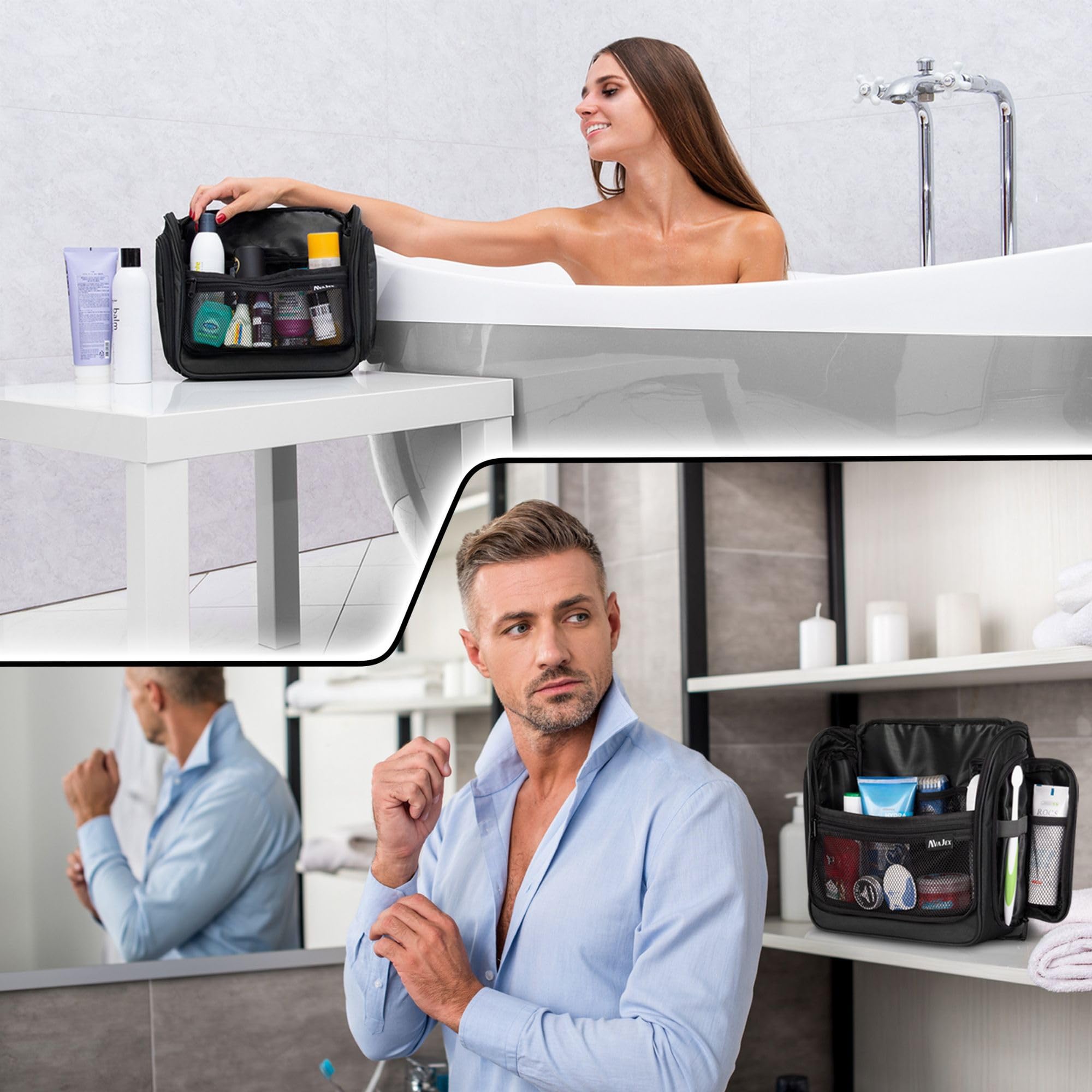 Waterproof Hanging Toiletry Bag for Travel - Large Cosmetic Organizer with 19 Compartments & Metal Swivel Hook - Perfect for Toiletries, Makeup, Cosmetics - Ideal for Camping, Gym, Business Trips and Vacation Packing