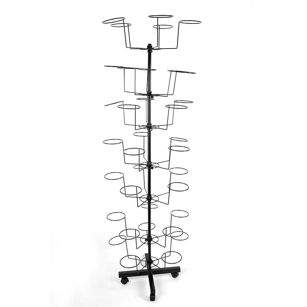LOYALHEARTDY 7-Tier Rotating Hat Display Rack - Free Standing Wheeled Metal Floor Hanger with 35 Hooks for Caps, Hats & Wigs - Perfect for Retail Stores, Boutiques & Showrooms (Black)