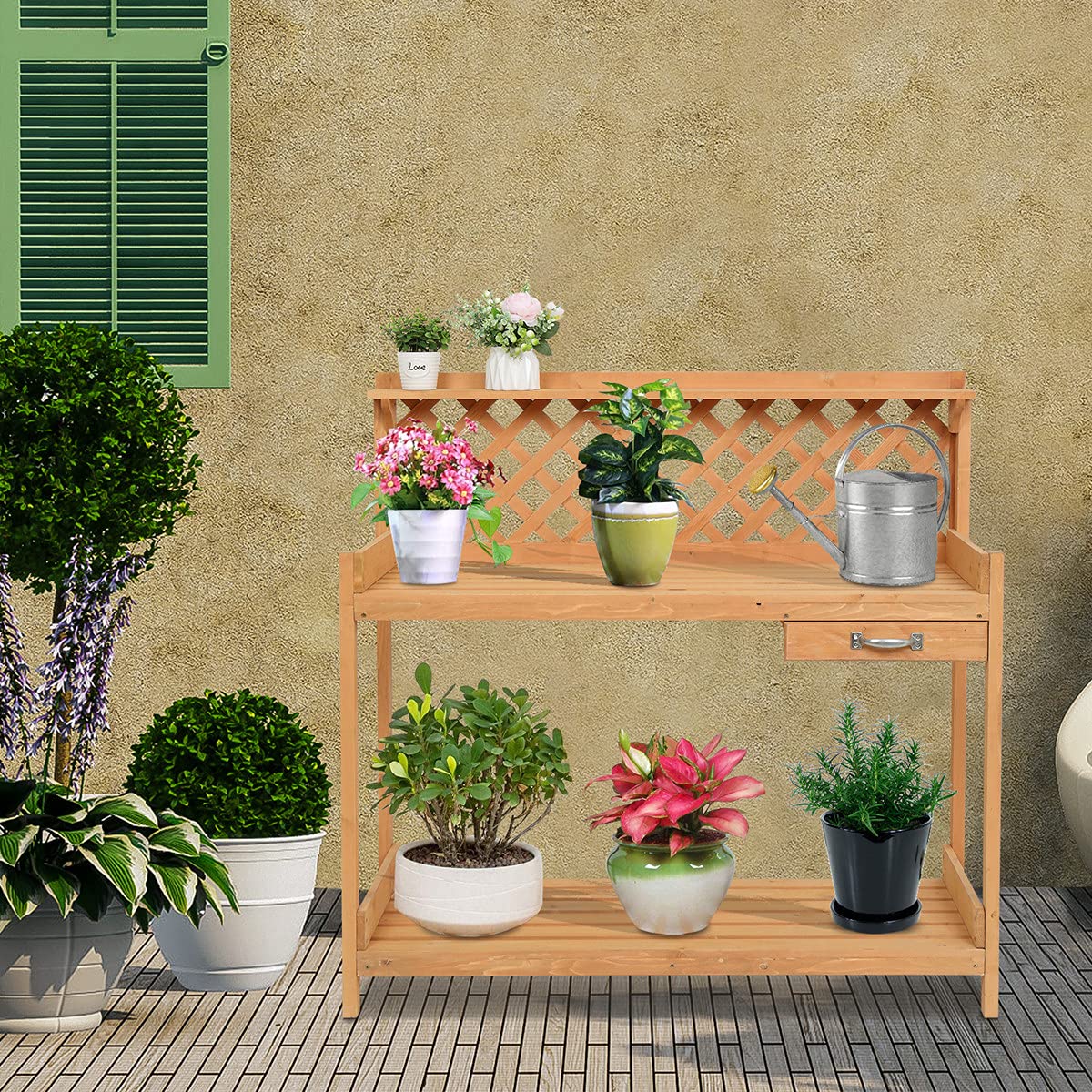 Premium Garden Workbench with Drawer - Heavy Duty Potting Bench Table for Planting, Gardening & Crafting - Perfect Outdoor Work Station for DIY, Flower Arranging & Garden Tool Storage