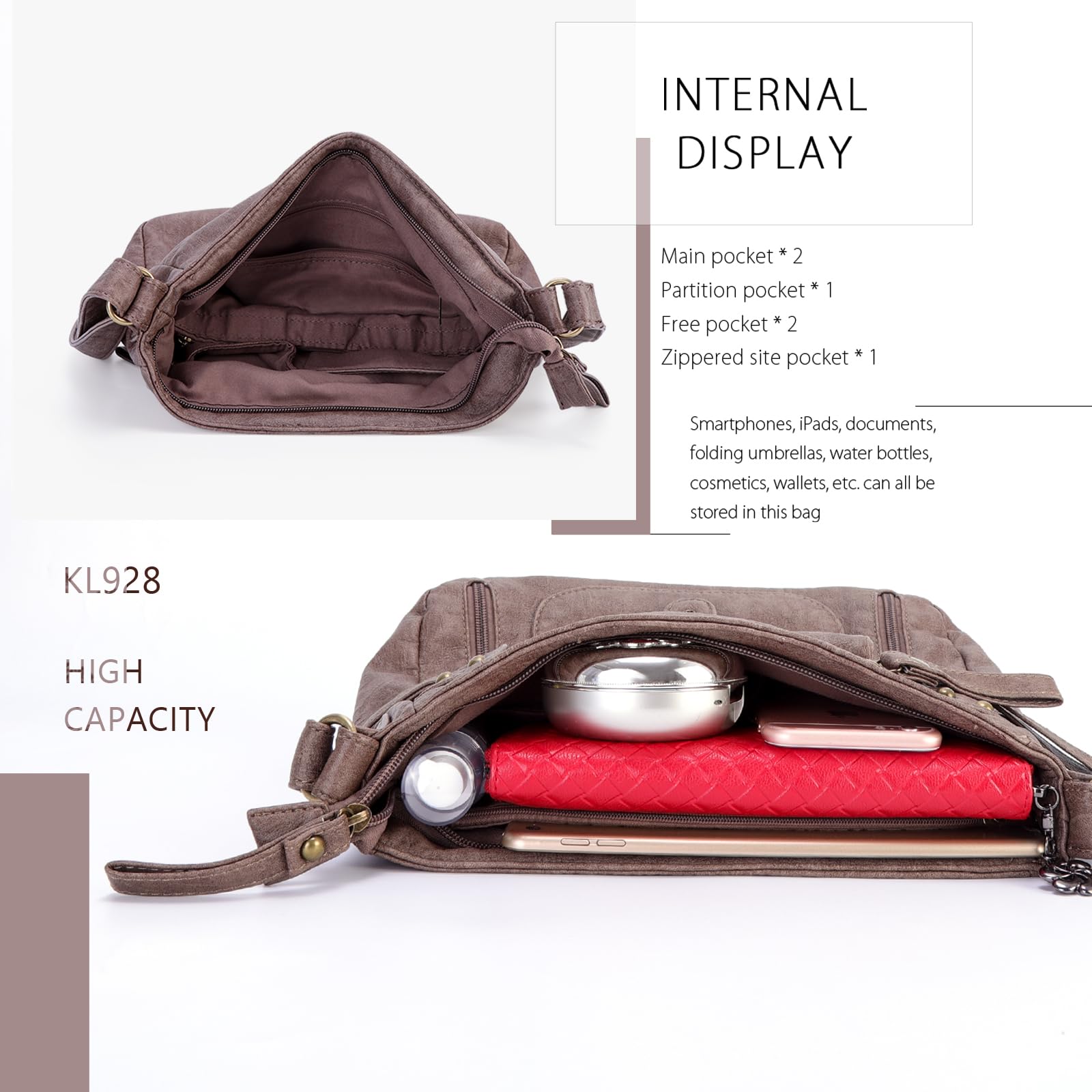 KL928 Women's Crossbody Bag with Multiple Pockets - Medium PU Leather Shoulder Purse for Everyday Use, Travel & Shopping