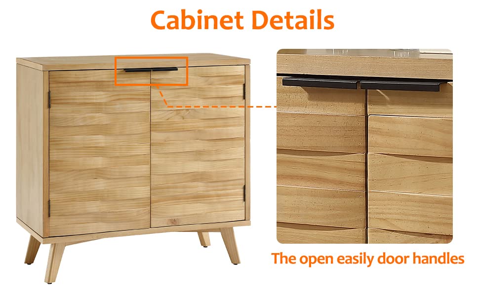 Zouron 2-Door Wooden Sideboard Buffet Cabinet - Kitchen Storage & Living Room Console Table with Round Grain Design - Perfect for Entryway, Hallway, or as Wine Cabinet (Natural Finish)