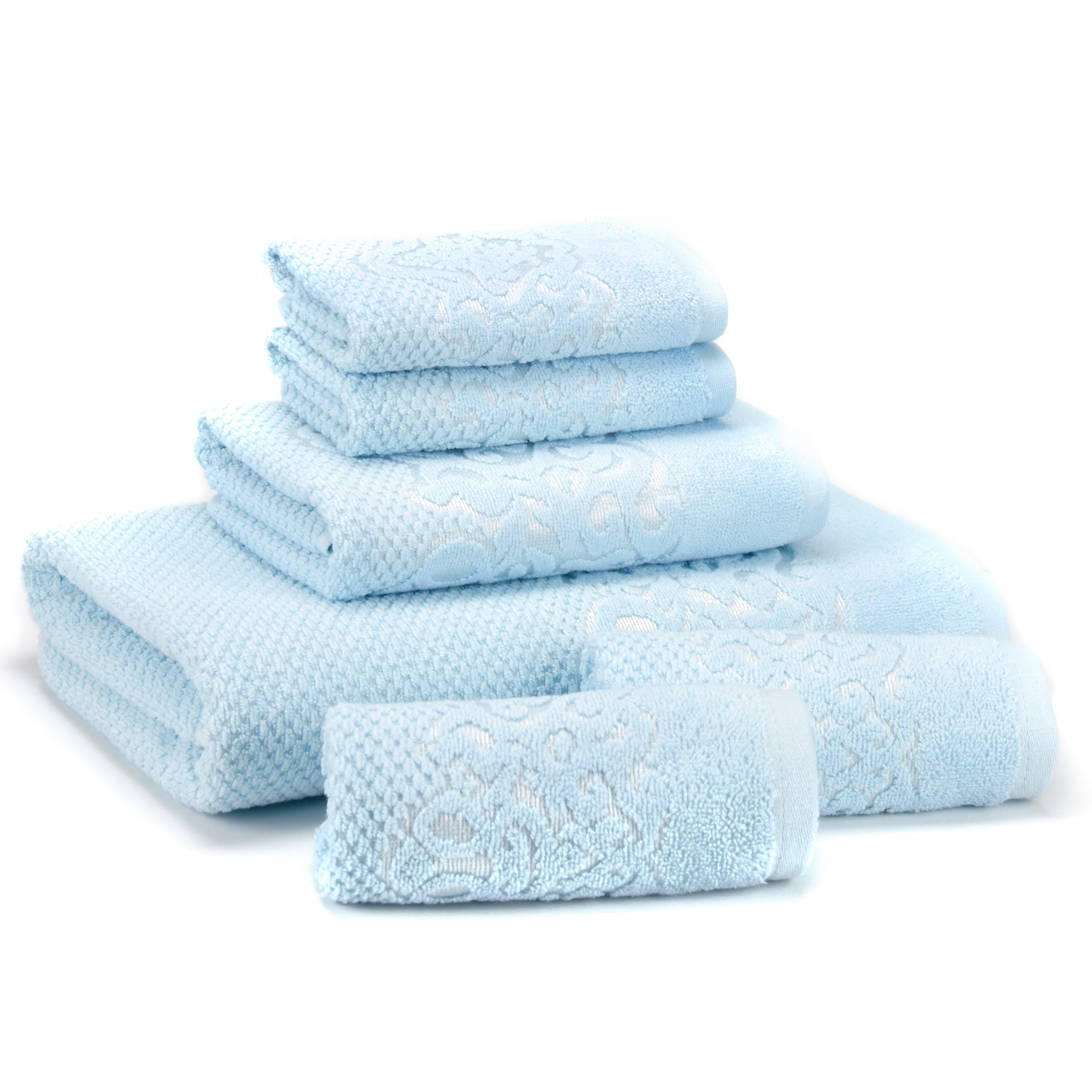 Premium Turkish Cotton Bath Towels Set of 6 - Ultra Soft & Absorbent Luxury Towels (1 Bath, 1 Hand, 4 Washcloths) - Lightweight & Quick-Drying for Spa, Gym & Beach - Ice Blue Collection