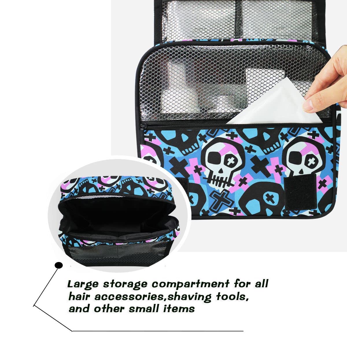 Goth Skull Toiletry Organizer - Hanging Travel Cosmetic Bag for Women, Portable Waterproof Makeup & Wash Bag | Perfect for Goth Travel, Camping & Bathroom Storage