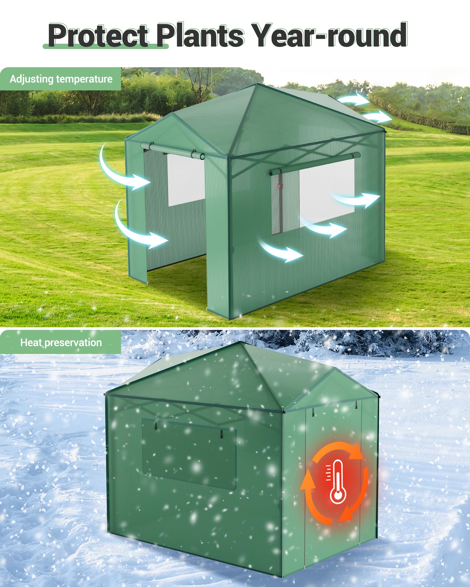 8x6 FT Pop Up Greenhouse - Portable Walk-in Indoor & Outdoor Greenhouse for Garden, Patio, Backyard | Zippered Doors & Window with PE Cover (96x72 inch) - Perfect for Seed Starting, Plant Protection & Year-Round Gardening
