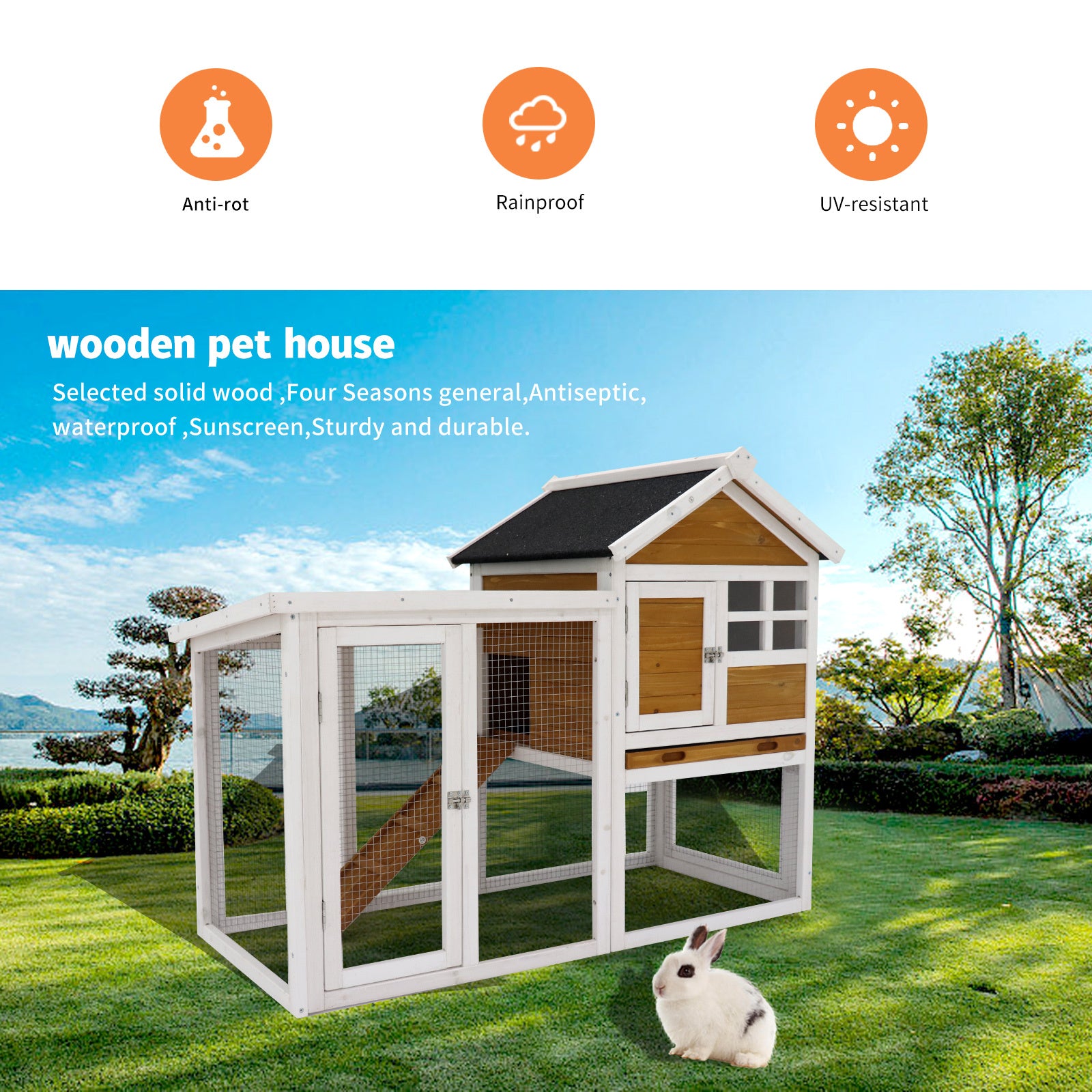 Premium Wooden Chicken Coop - Spacious Hen House & Rabbit Hutch for Backyard Poultry - Durable Outdoor Habitat for Chickens, Rabbits & Small Animals - Perfect for Farm, Garden & Homestead Use