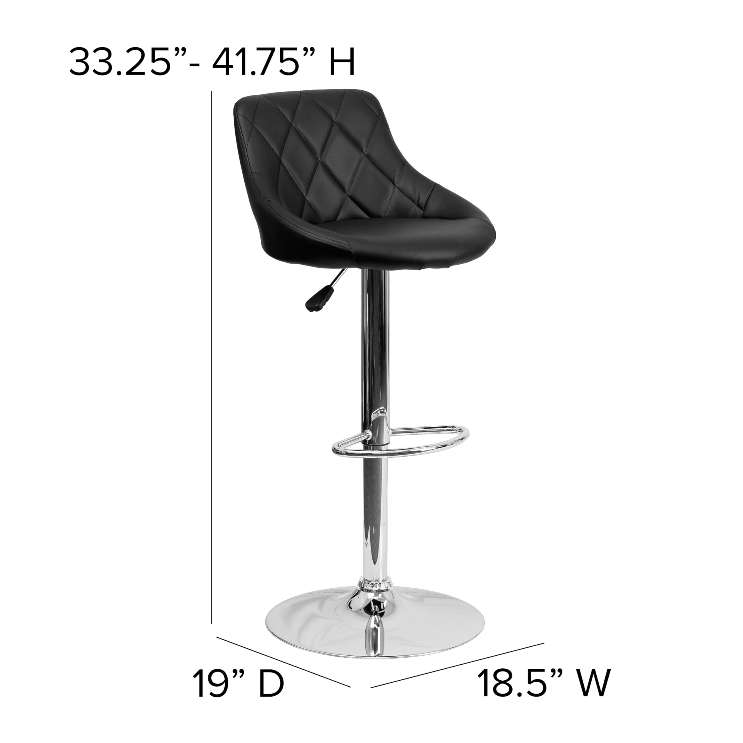 Flash Furniture Adjustable Height Barstool - Contemporary Black Vinyl Bucket Seat with Diamond Pattern Back & Chrome Base - Perfect for Kitchen Islands, Home Bars & Countertops