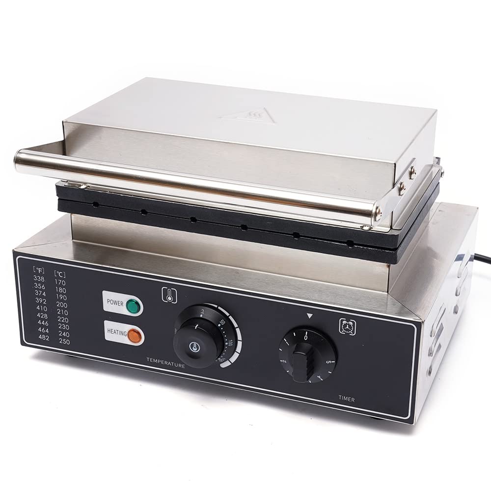 6 Stick 110V 1.55KW Commercial Waffle Maker - Stainless Steel Electric Waffle Machine with Nonstick Coating | Perfect for Breakfast, Brunch, Cafes & Restaurants