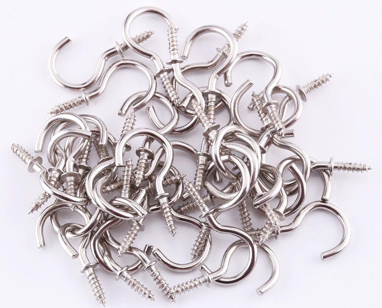 7/8 Inch Adjustable Nickel Plated Screw Hooks - 40 Pack Heavy Duty Hooks for Hanging Plants, Decorations, and Household Items - Perfect for Garage, Kitchen, and Garden Organization