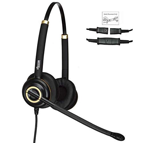 D712 Dual Speaker Wired Office Headset - Compatible with Avaya, Polycom, Cisco, Shoretel, Yealink, Mitel Desk Phones - Noise Cancelling Microphone for Clear Calls - Perfect for Remote Work, Call Centers & Office Communications